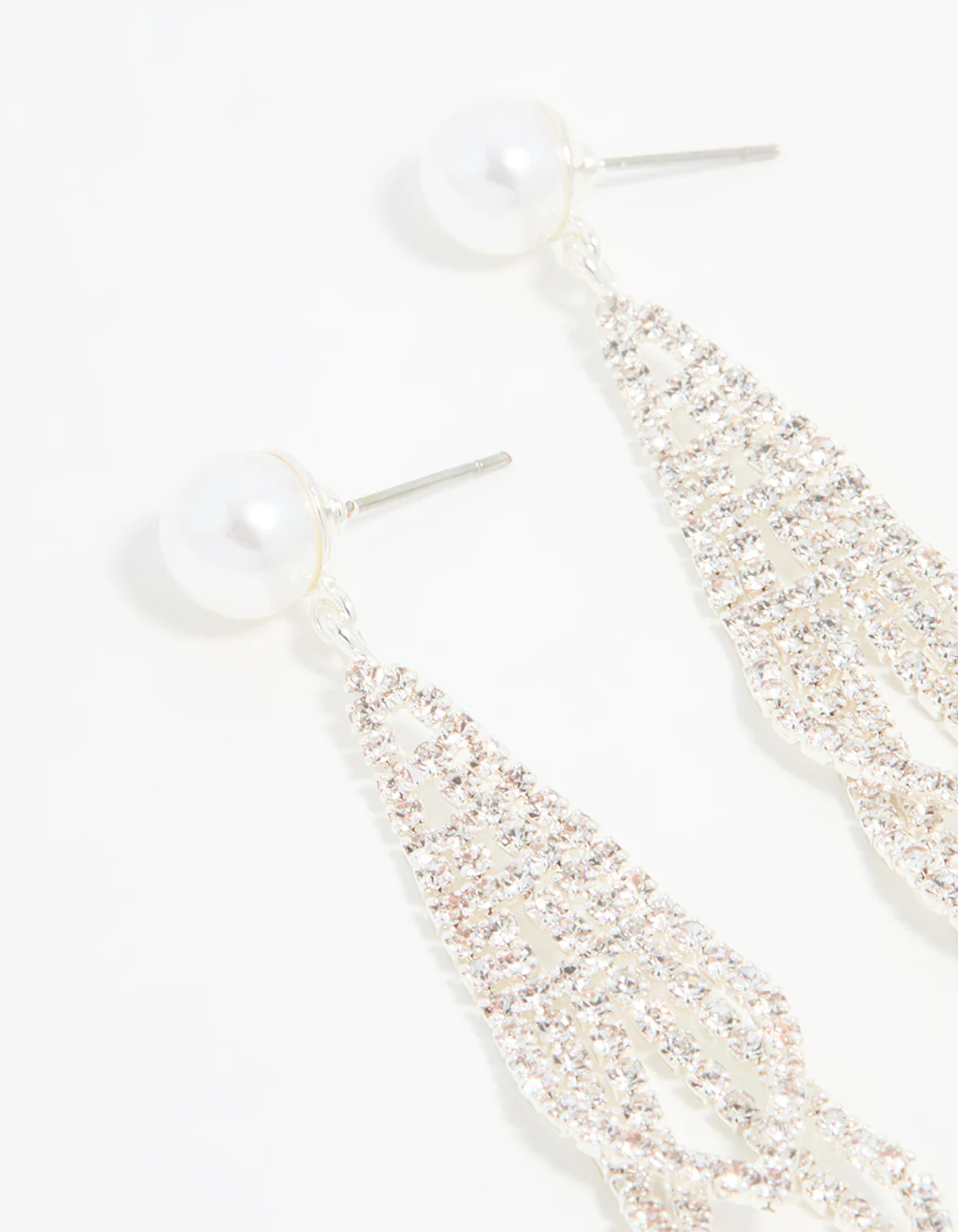 Silver Diamante Pearl Triangular Layered Earrings 2-Pack - Image 4
