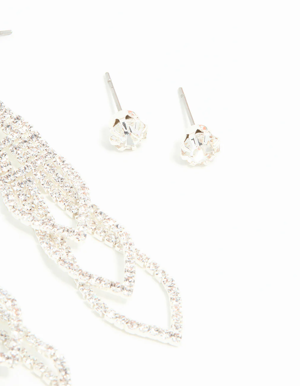 Silver Diamante Pearl Triangular Layered Earrings 2-Pack - Image 5