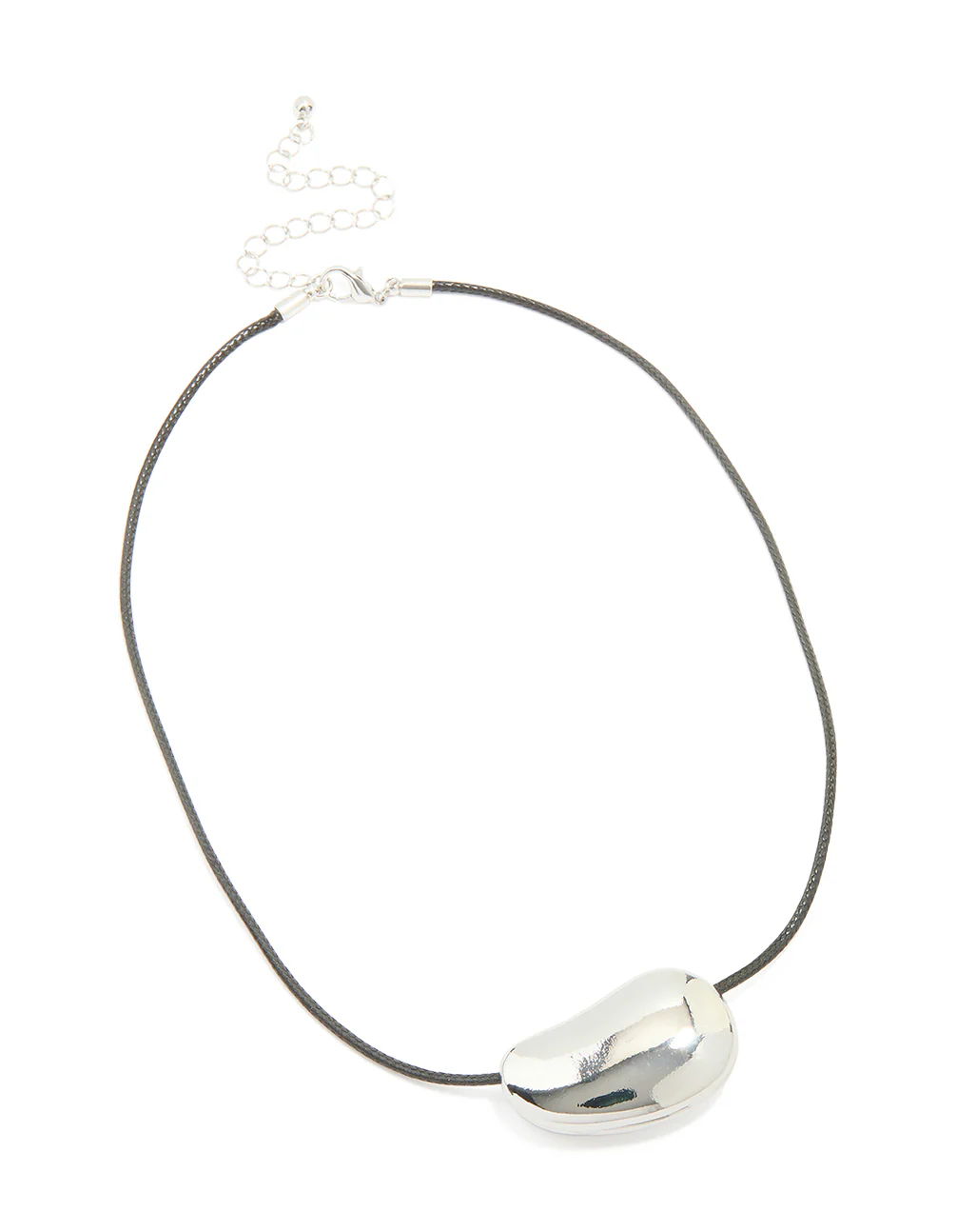 Silver Pebble Cord Medium Pendant Necklace - Image 4