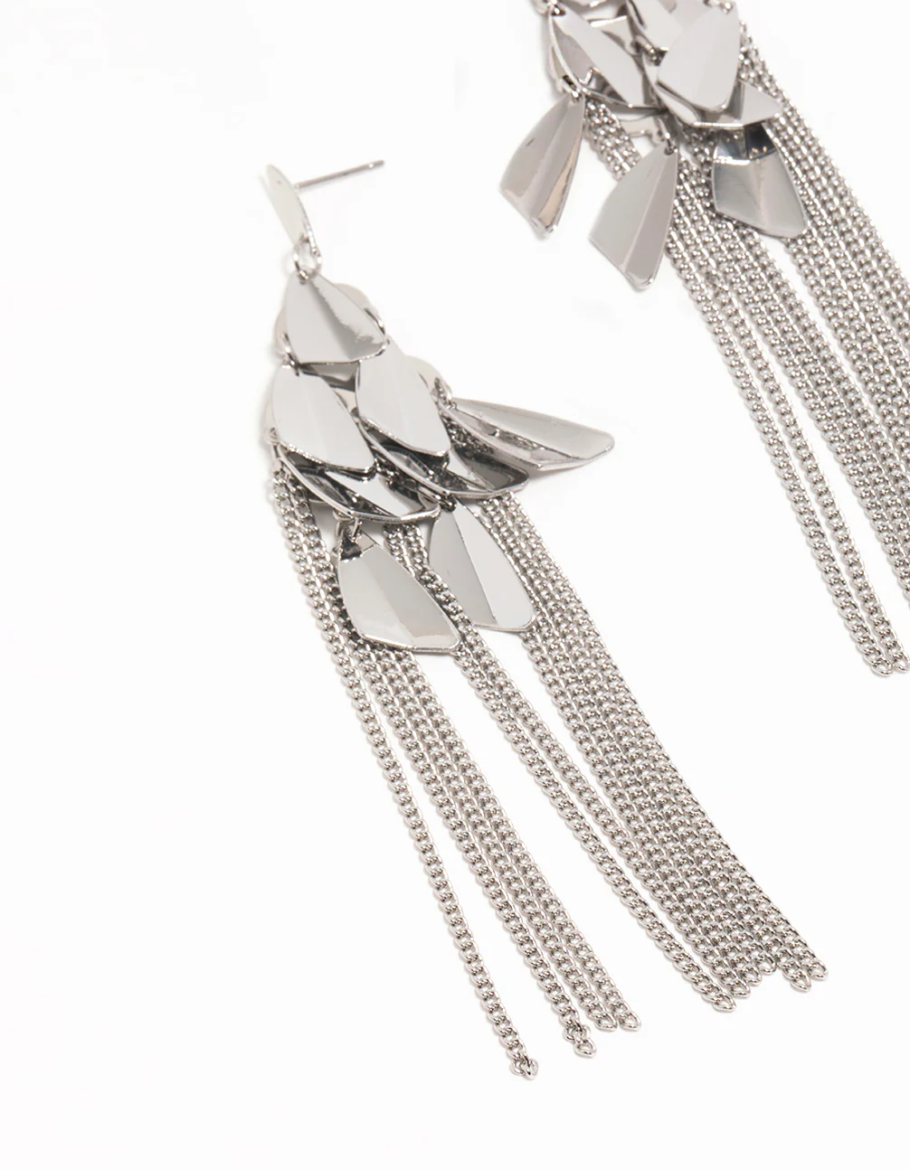 Silver Petal Box Chain Waterfall Drop Earrings - Image 4