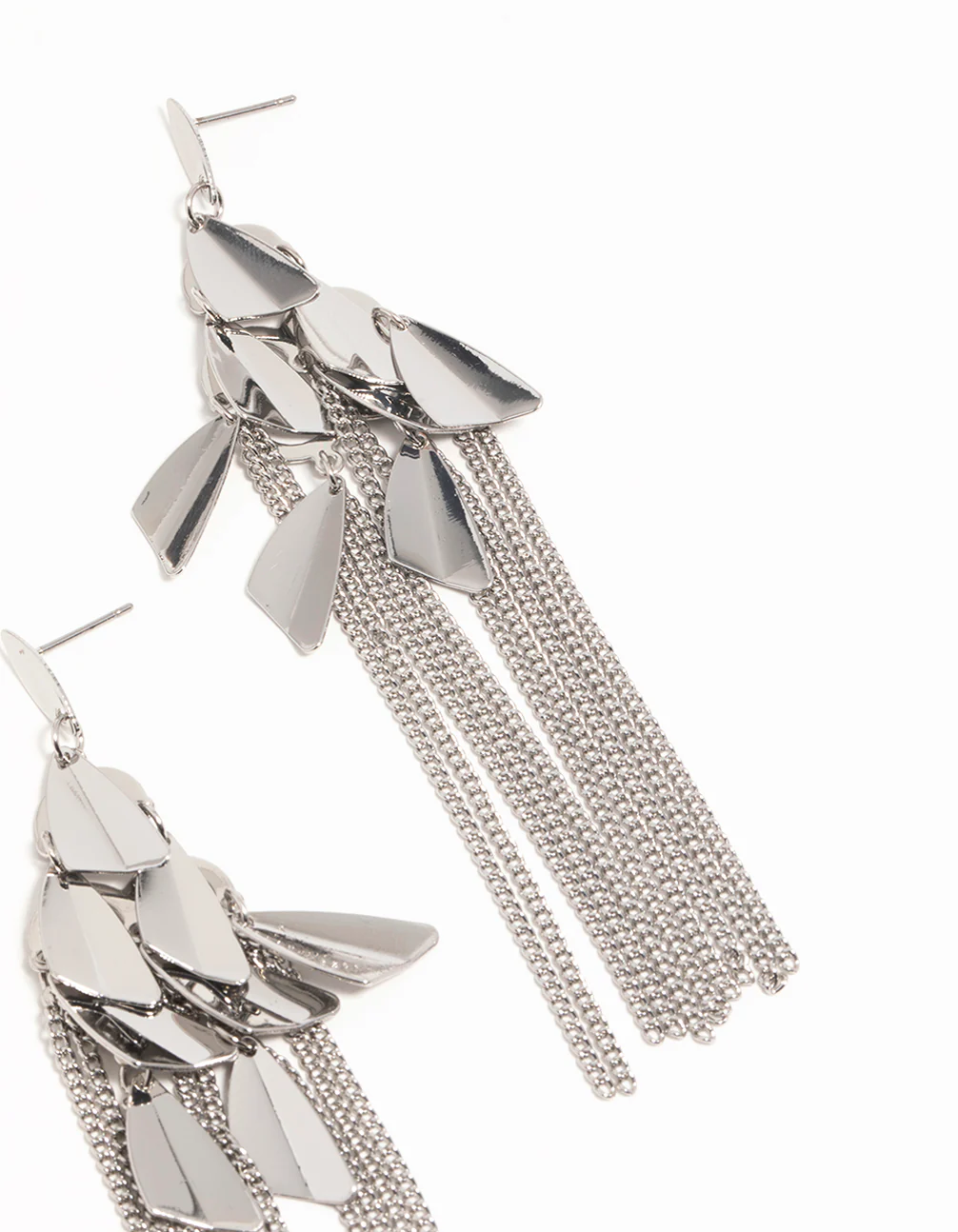 Silver Petal Box Chain Waterfall Drop Earrings - Image 5