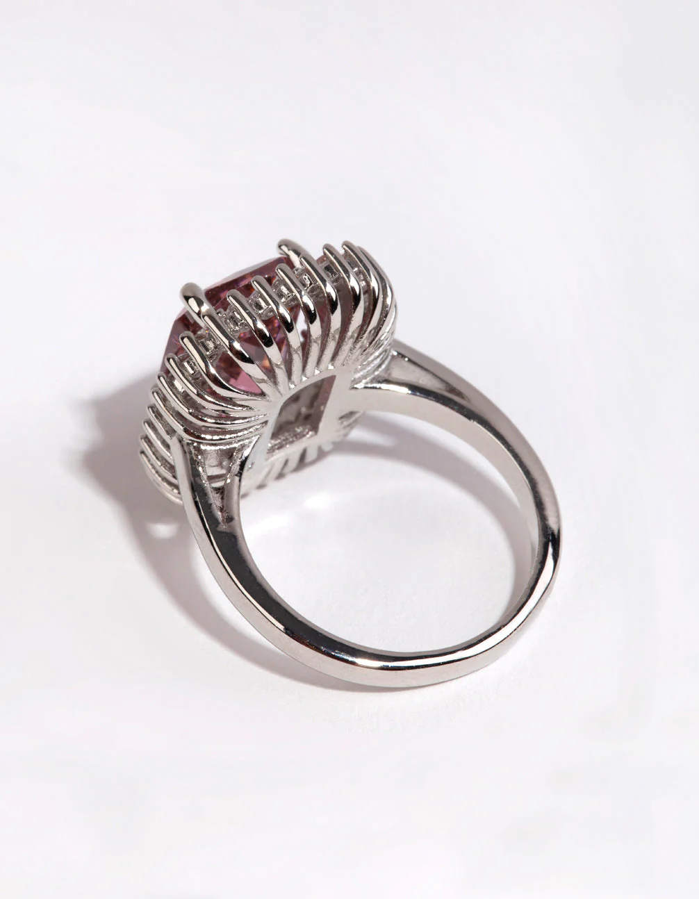 Rhodium Cushion Pink Cubic Zirconia Ring - Image 3