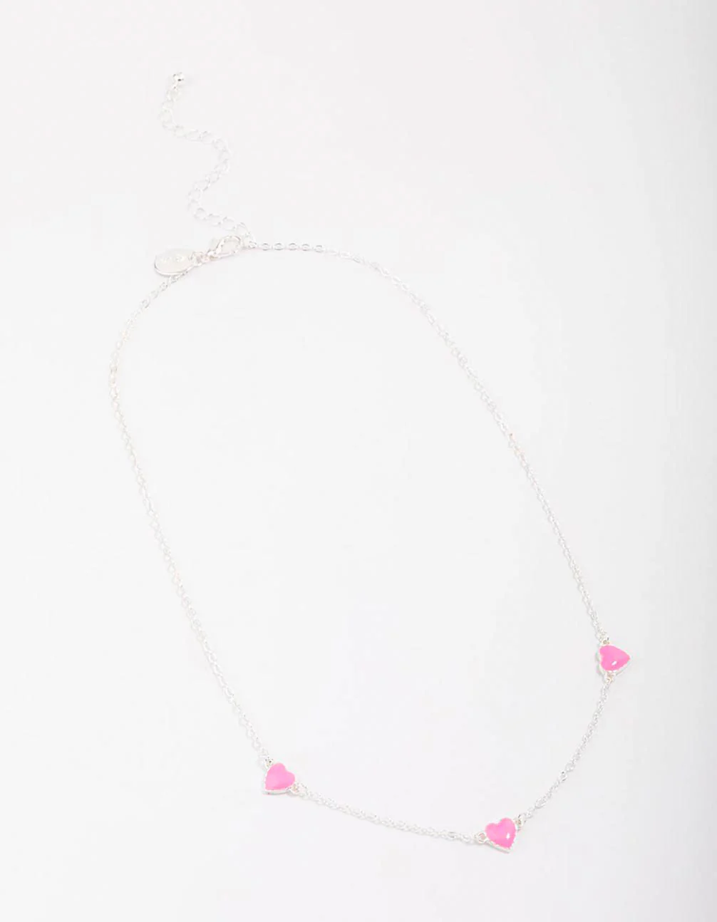 Silver Pink Enamel Heart Chain Necklace - Image 2