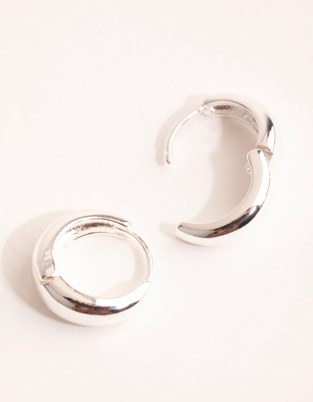 Silver Plain Chubby Huggie Earrings - Image 2