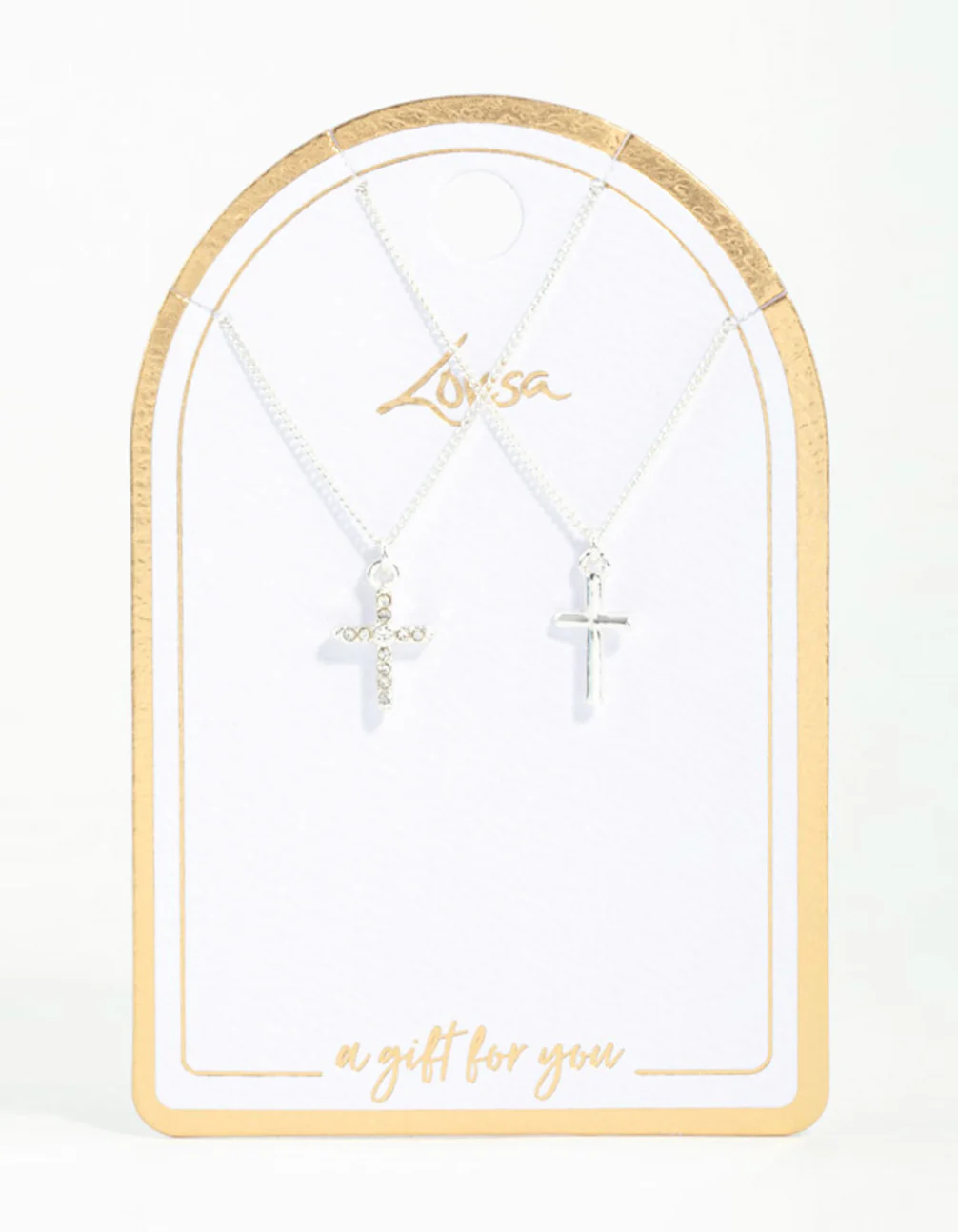 Silver Plain & Diamante Cross Pendant Necklaces 2-Pack - Image 2