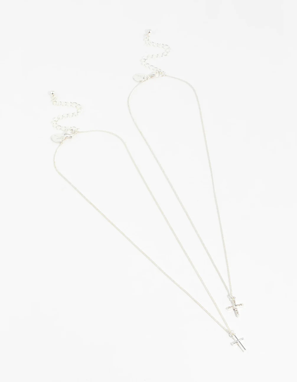 Silver Plain & Diamante Cross Pendant Necklaces 2-Pack - Image 3