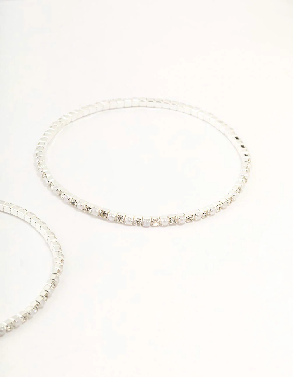 Silver Plated Alternating Mini Cubic Zirconia & Pearl Bracelets 2-Pack - Image 3