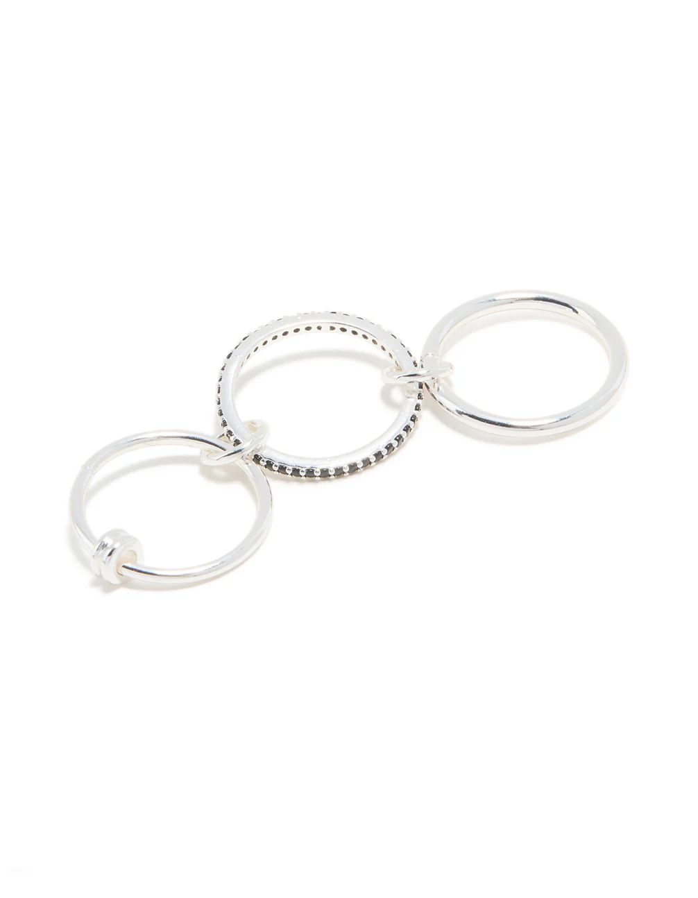 Silver Plated Black Cubic Zirconia Stacked Rondell Ring - Image 2
