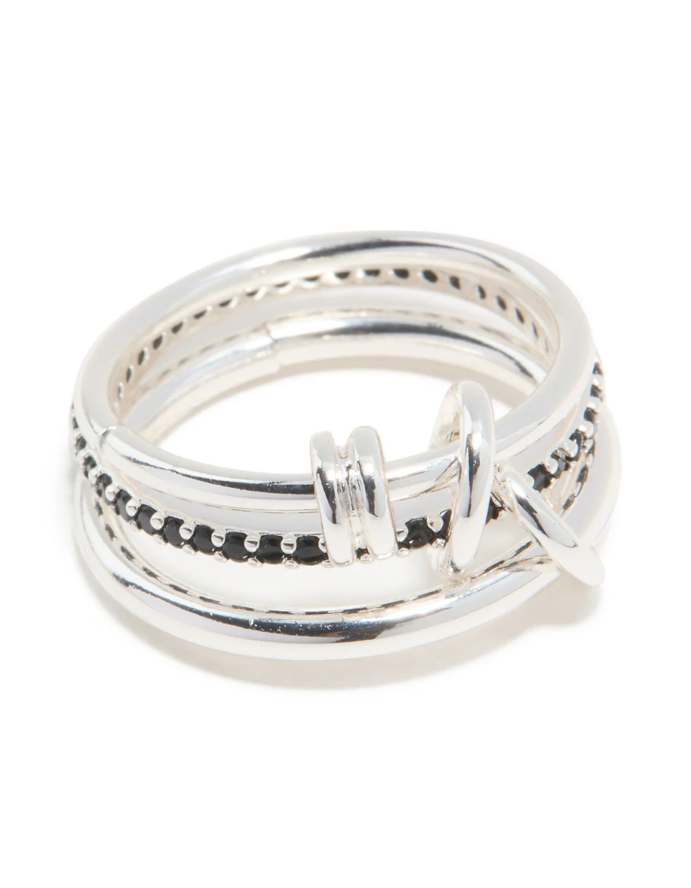 Silver Plated Black Cubic Zirconia Stacked Rondell Ring - Image 3