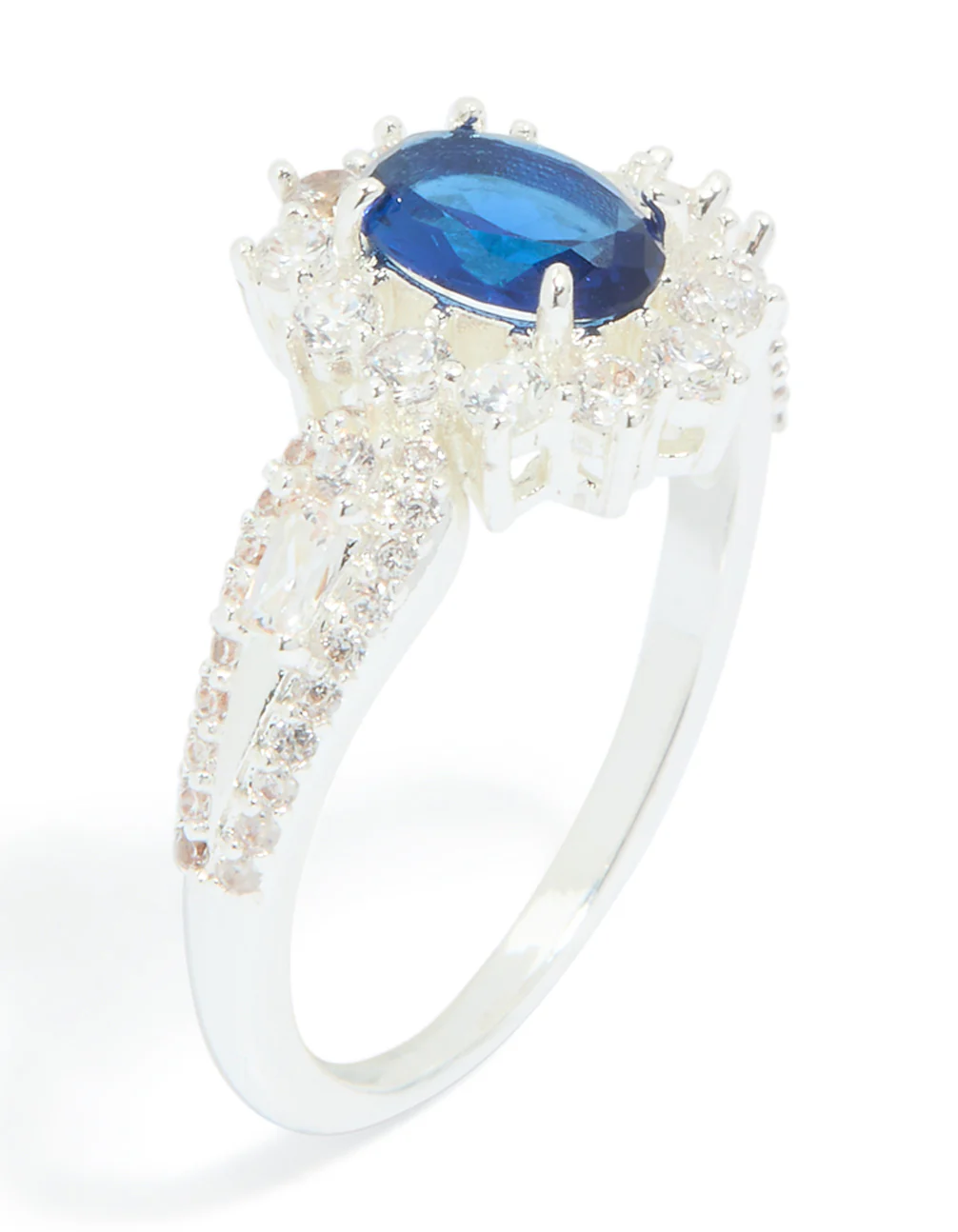 Silver Plated Blue Cubic Zirconia Centre Opulent Statement Ring - Image 4