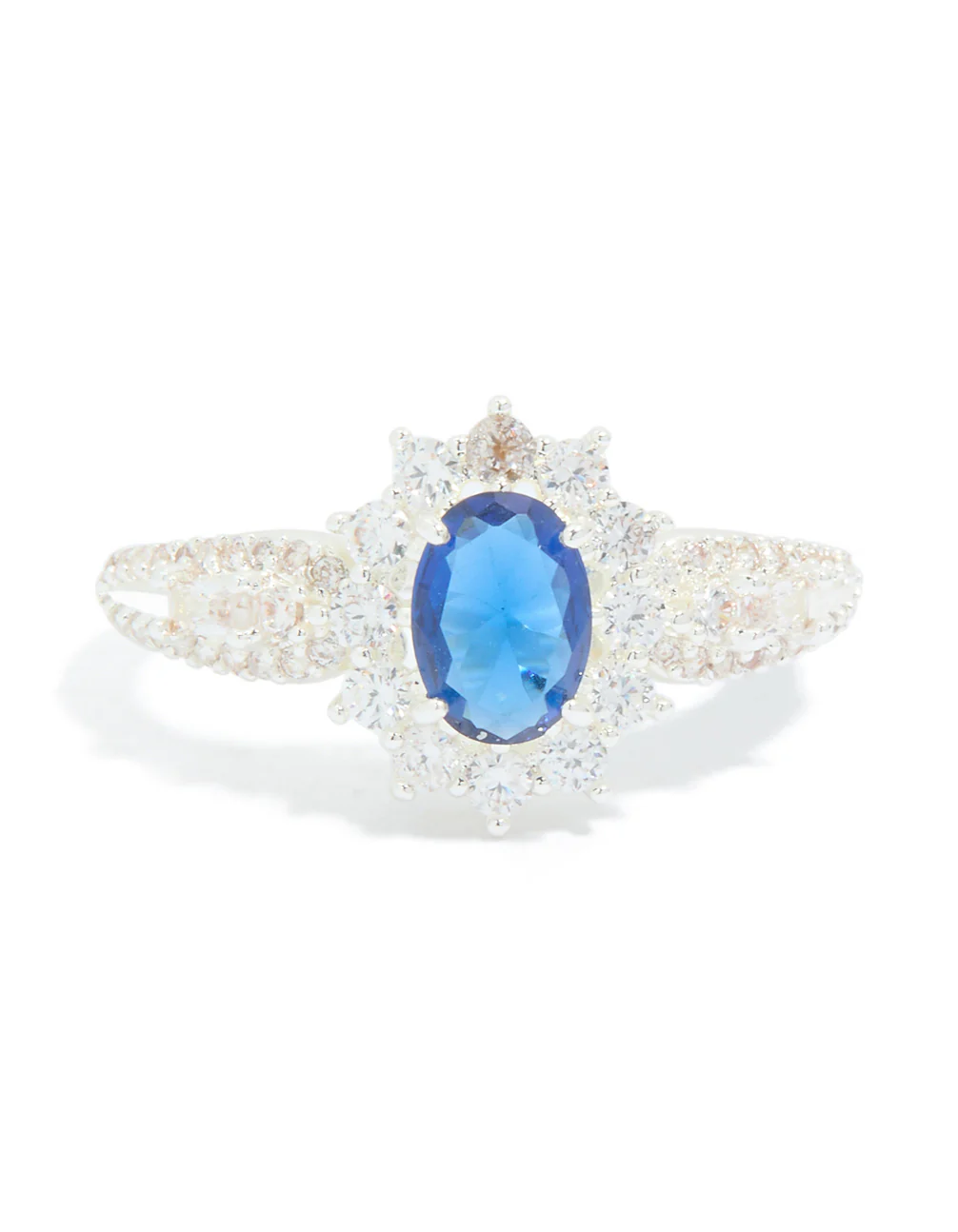Silver Plated Blue Cubic Zirconia Centre Opulent Statement Ring - Image 5