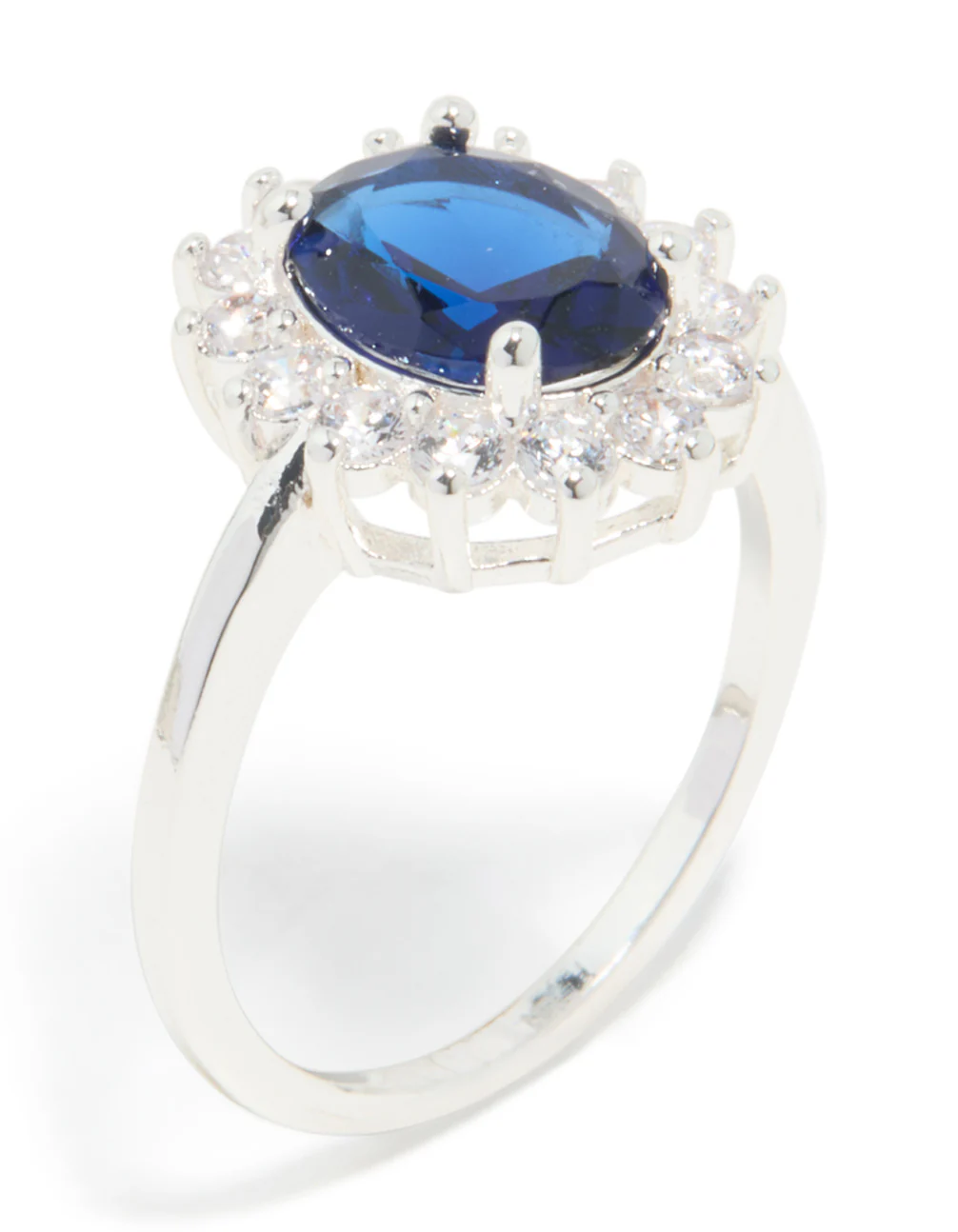 Silver Plated Blue Cubic Zirconia Oval Border Ring - Image 2