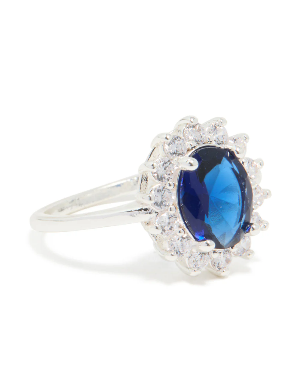 Silver Plated Blue Cubic Zirconia Oval Border Ring - Image 3