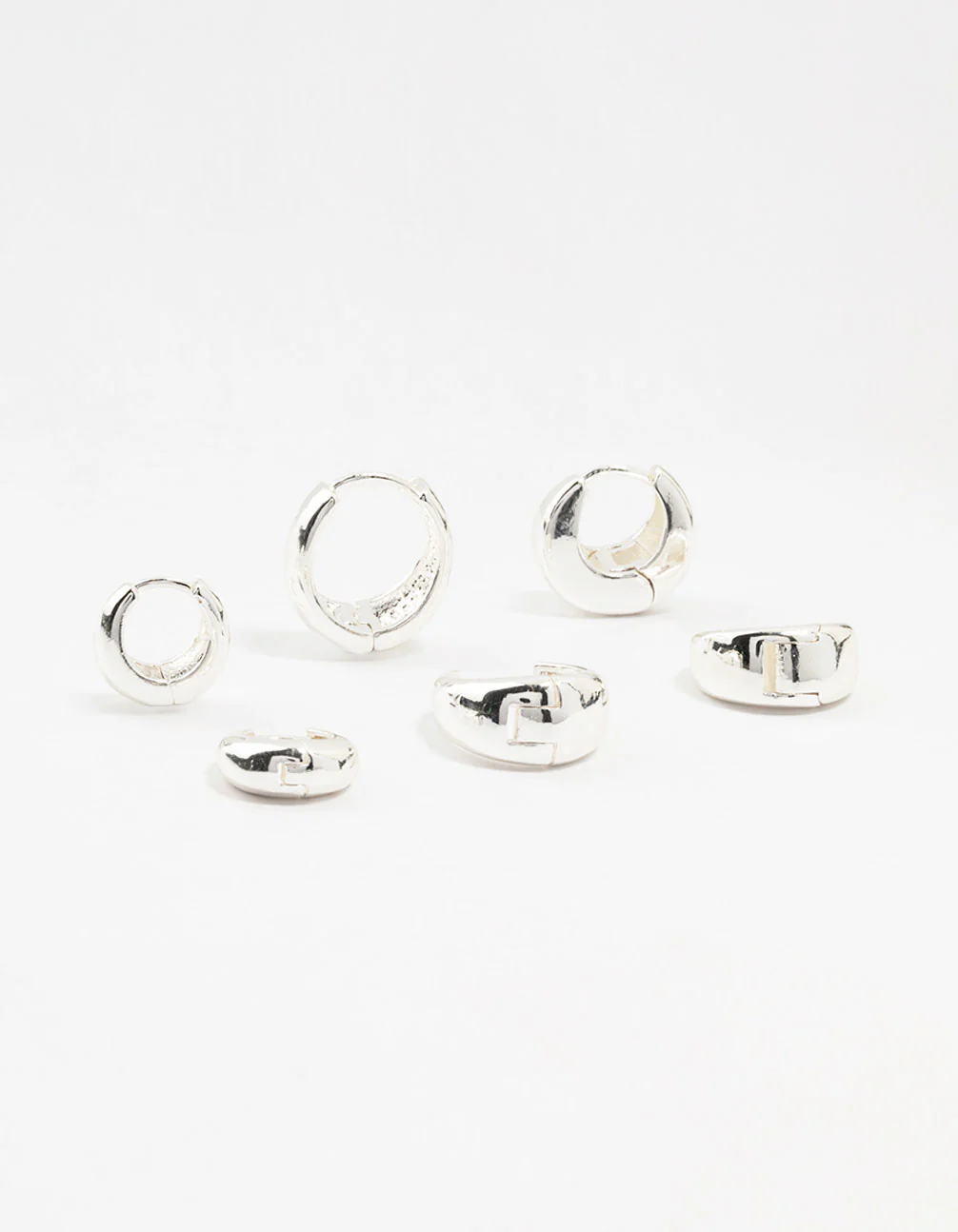 Silver Plated Brass Chunky Mixed Hoop Earrings 3-Pack