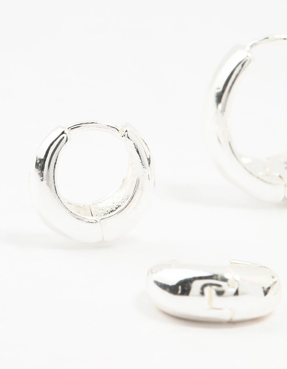 Silver Plated Brass Chunky Mixed Hoop Earrings 3-Pack - Image 2