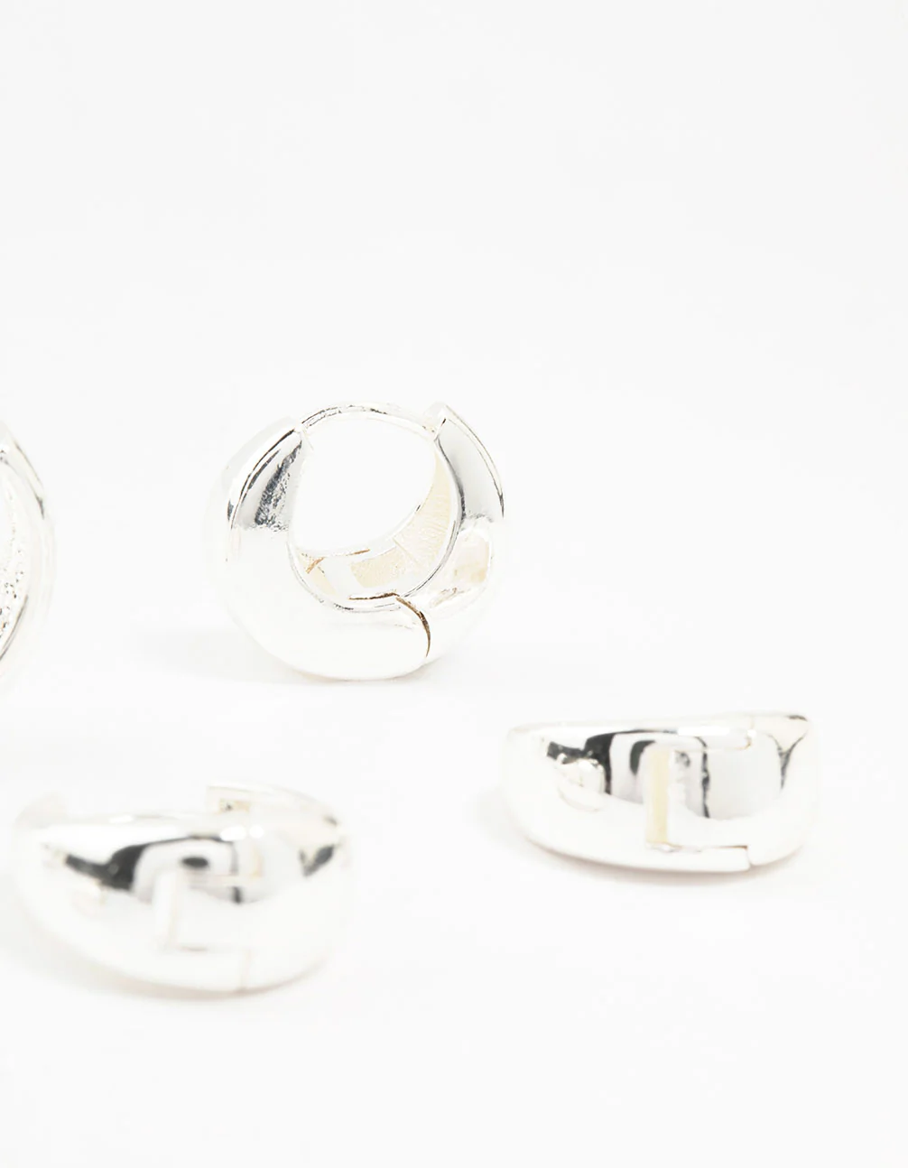 Silver Plated Brass Chunky Mixed Hoop Earrings 3-Pack - Image 3