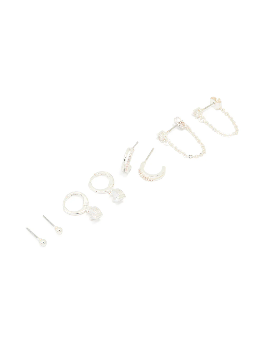 Silver Plated Brass Cubic Zirconia Heart Huggie & Stud Earrings 4-Pack