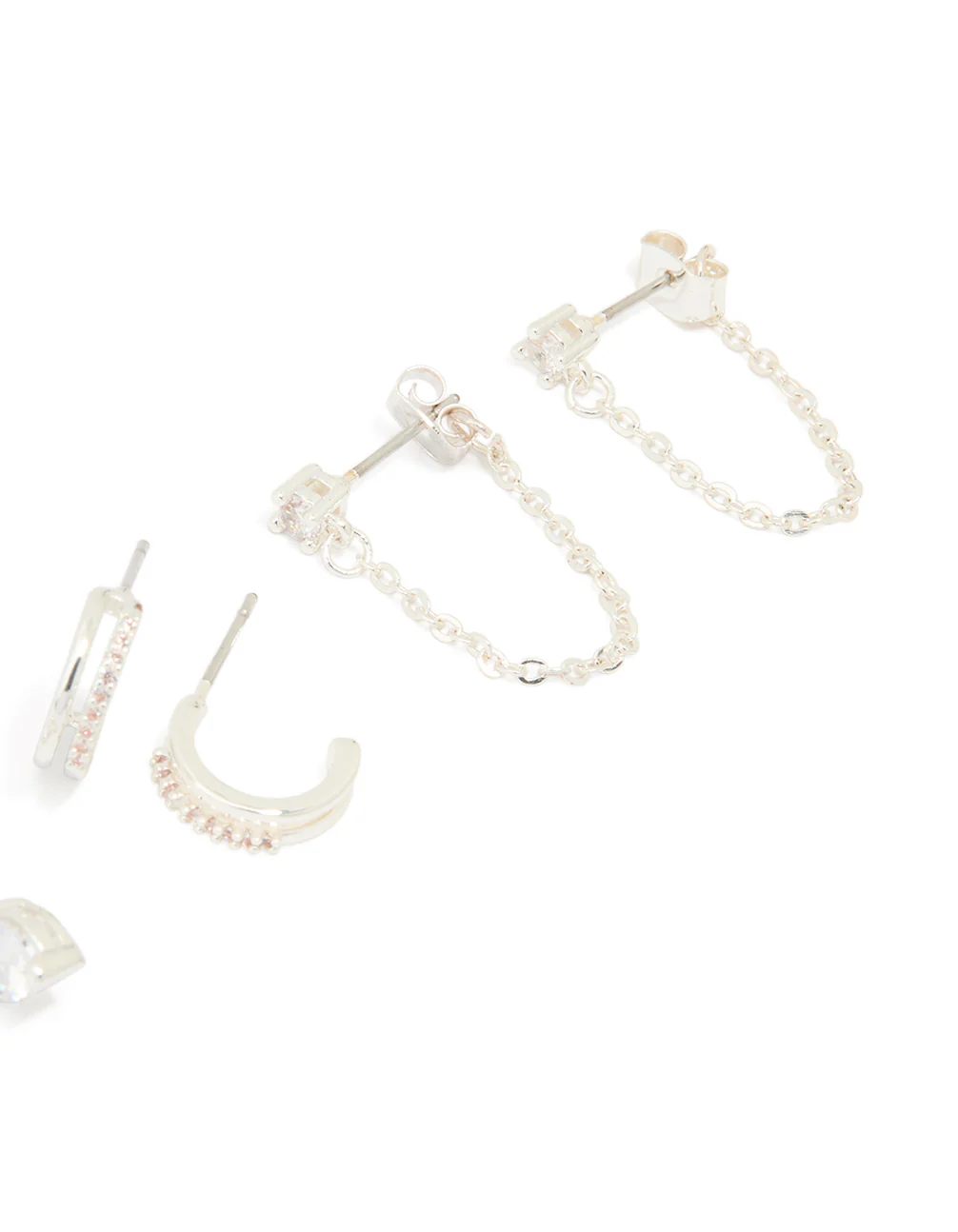 Silver Plated Brass Cubic Zirconia Heart Huggie & Stud Earrings 4-Pack - Image 3