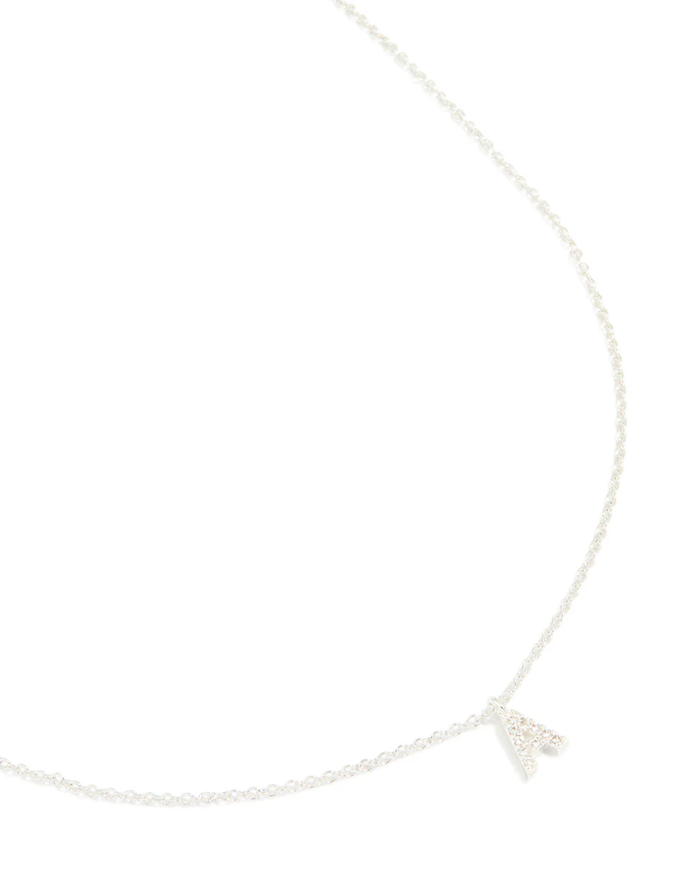 Silver Plated Brass Cubic Zirconia Letter A Necklace