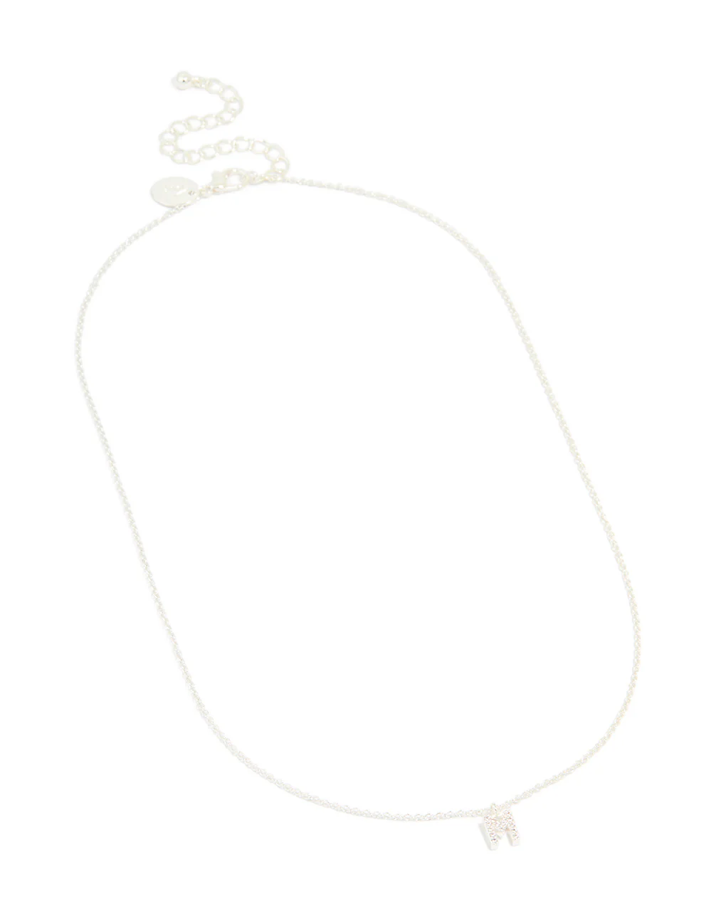 Silver Plated Brass Cubic Zirconia Letter M Necklace - Image 3