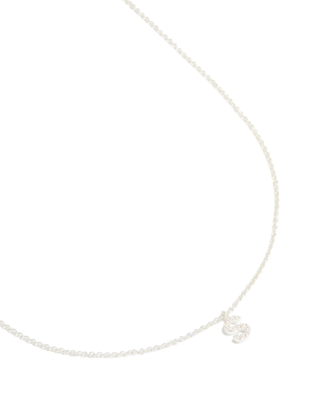 Silver Plated Brass Cubic Zirconia Letter S Necklace