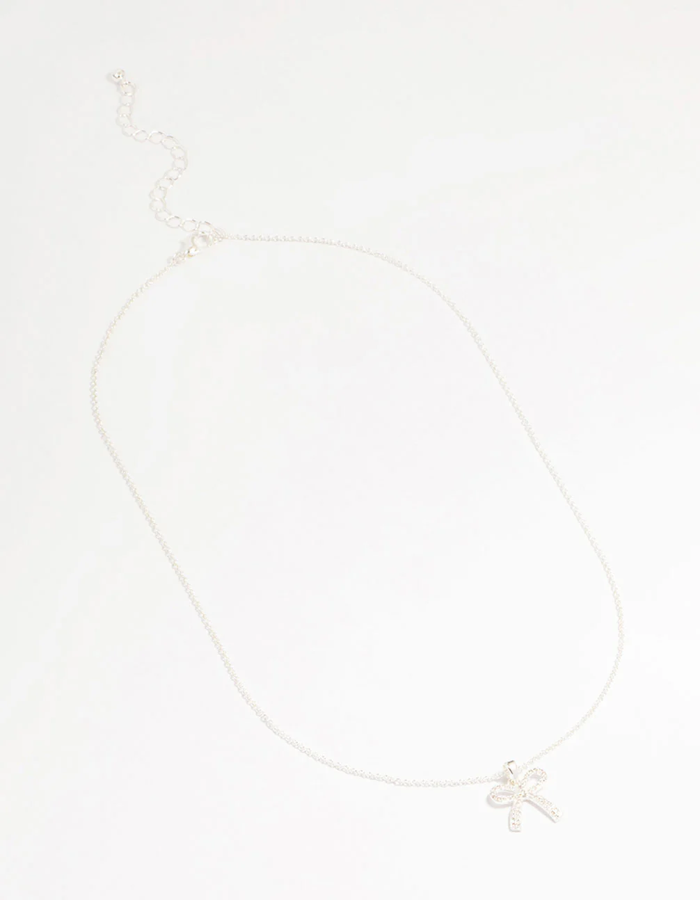Silver Plated Brass Cubic Zirconia Pavé Bow Pendant Necklace - Image 2