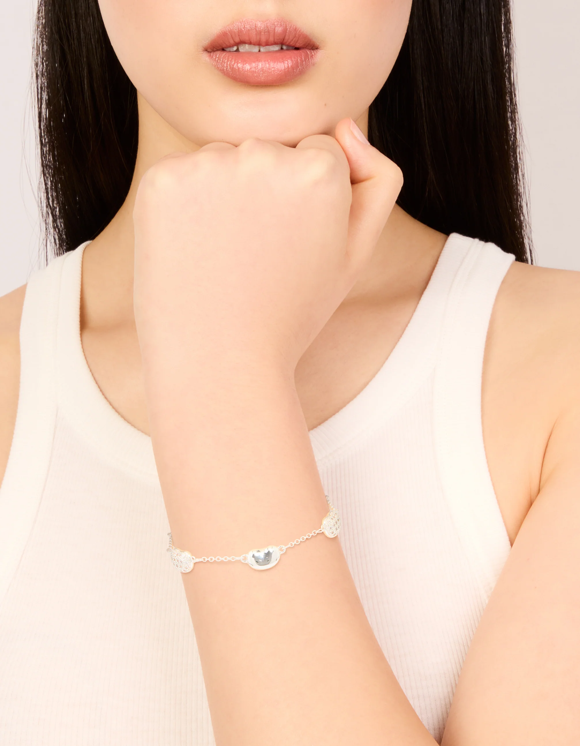 Silver Plated Brass  Cubic Zirconia Pebble Charm Bracelet - Image 2