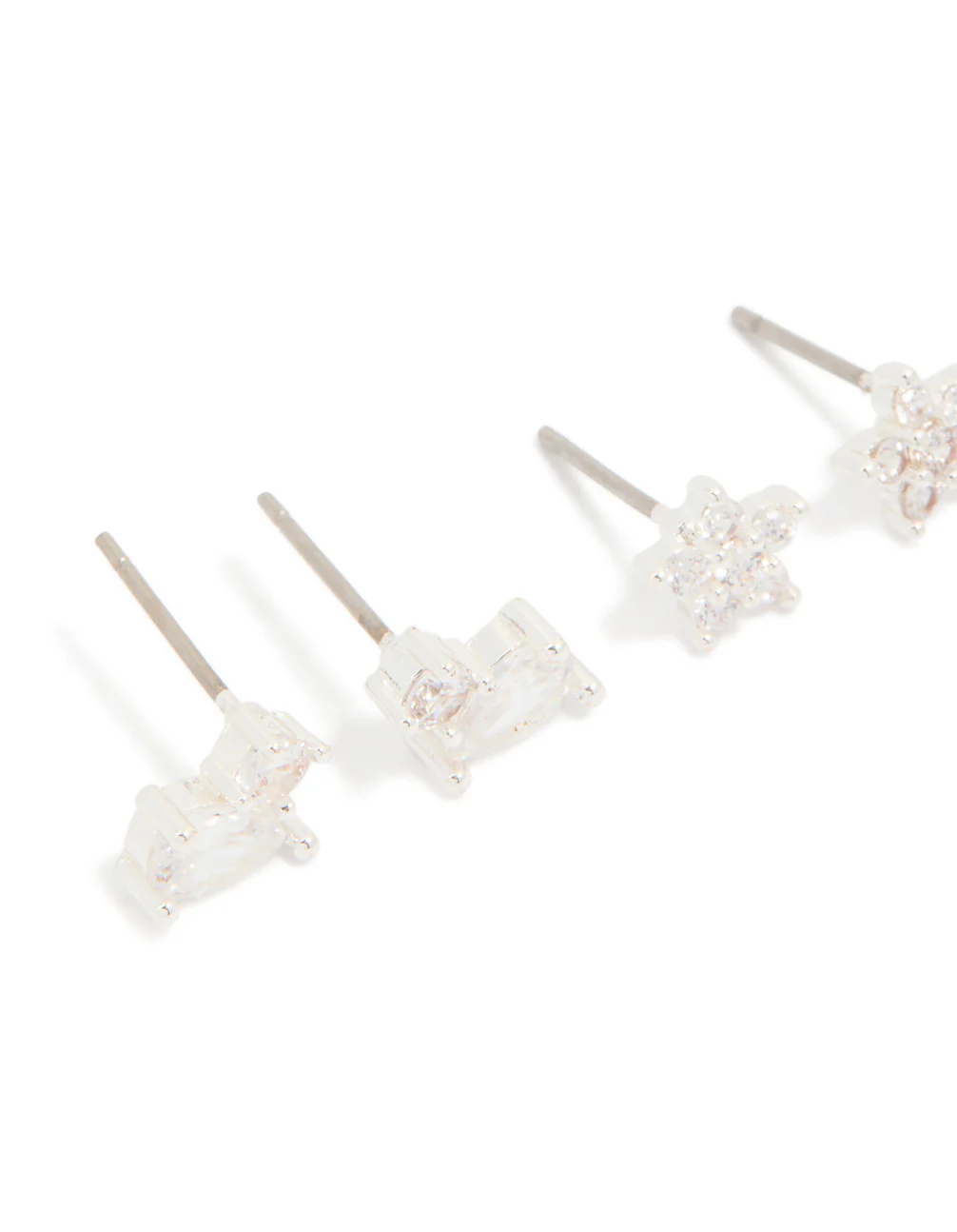 Silver Plated Brass Cubic Zirconia Stud & Dainty Chain Stud Earrings 3-Pack - Image 2