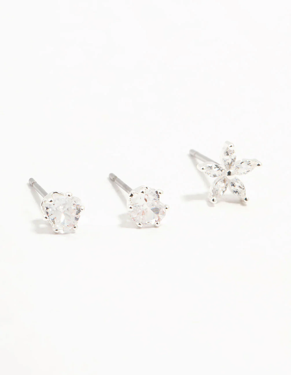 Silver Plated Brass  Flower & Chain Earrings 3-Pack - Image 2