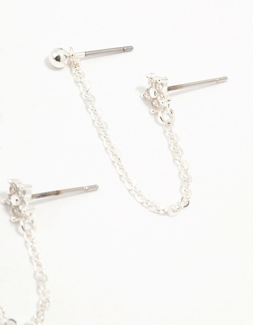 Silver Plated Brass  Flower & Chain Earrings 3-Pack - Image 3