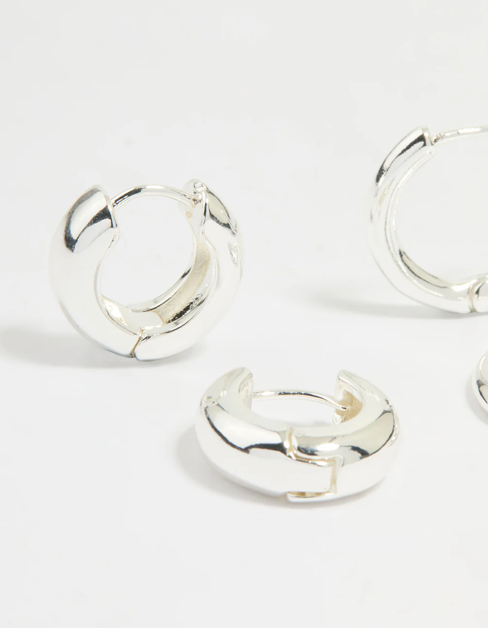 Silver Plated Brass Small & Medium Huggie Earrings 2-Pack - Image 2