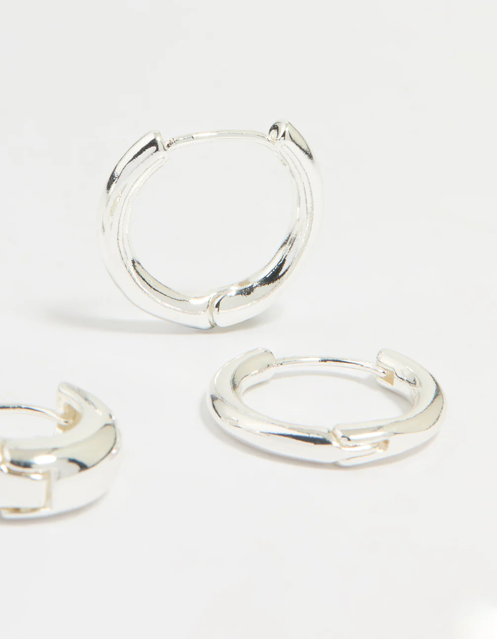 Silver Plated Brass Small & Medium Huggie Earrings 2-Pack - Image 3