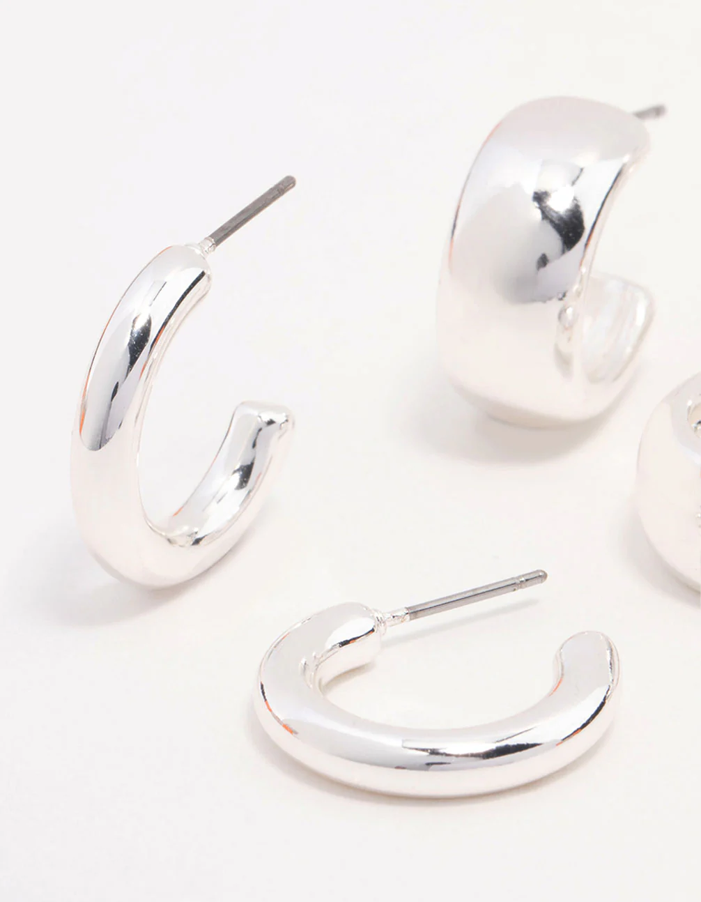 Silver Plated Chunky Hoop Earrings 3-Pack - Image 2