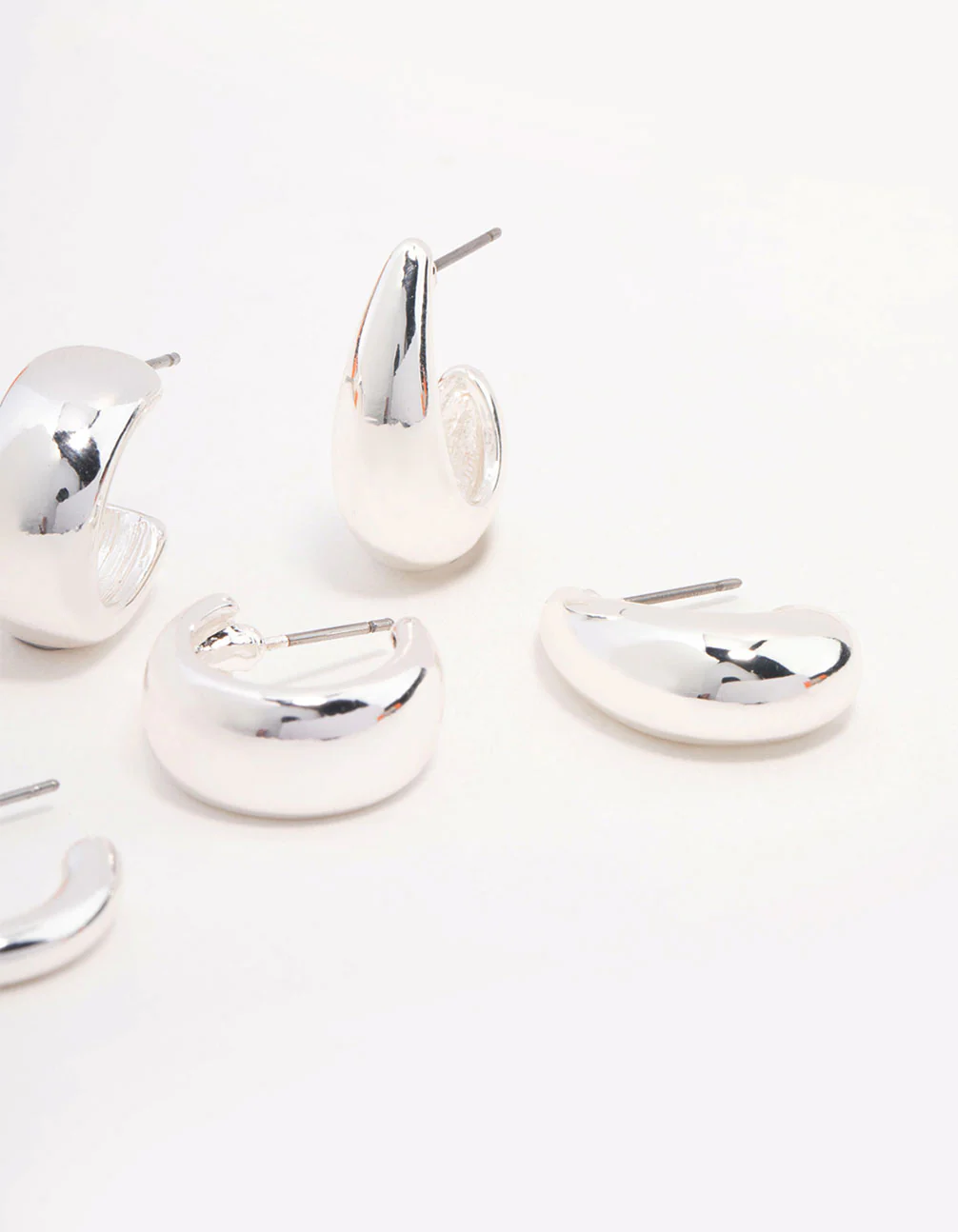 Silver Plated Chunky Hoop Earrings 3-Pack - Image 3
