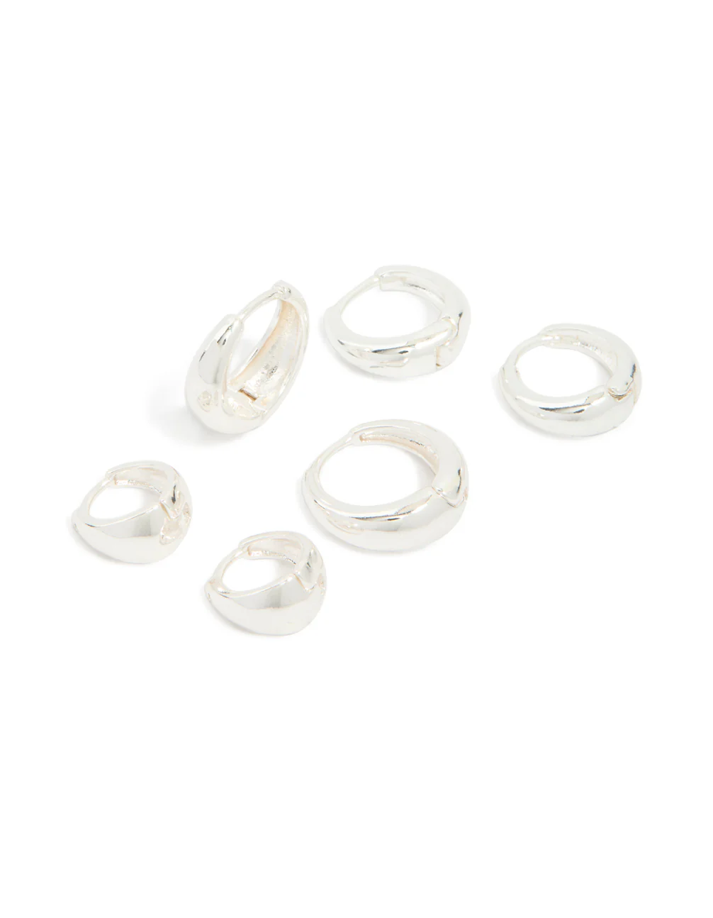 Silver Plated Classic Chunky Multi Sized Huggie Earrings 3-Pack - Image 2