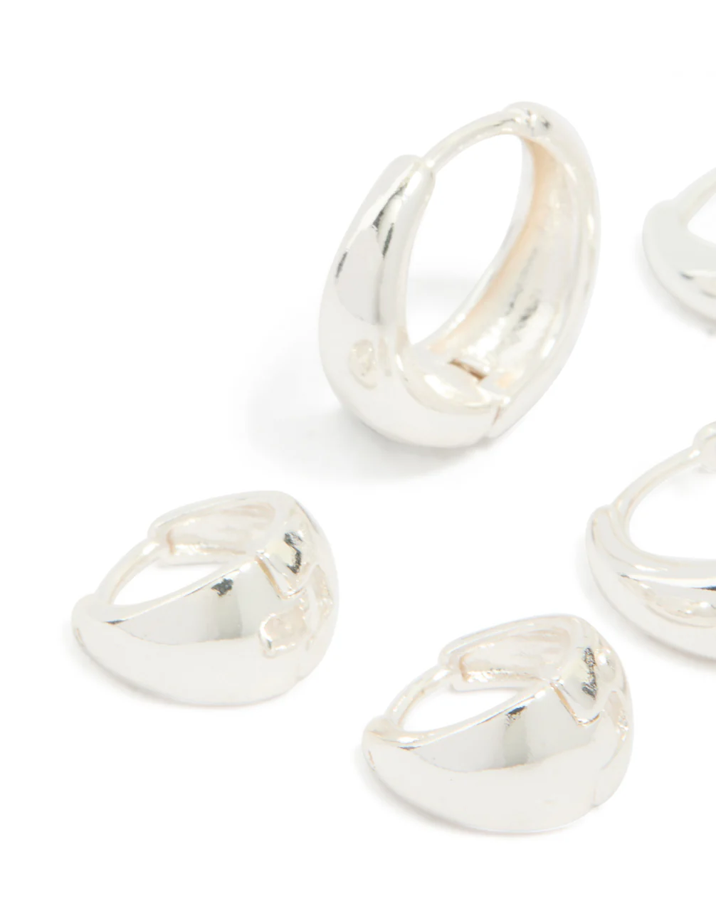 Silver Plated Classic Chunky Multi Sized Huggie Earrings 3-Pack - Image 4