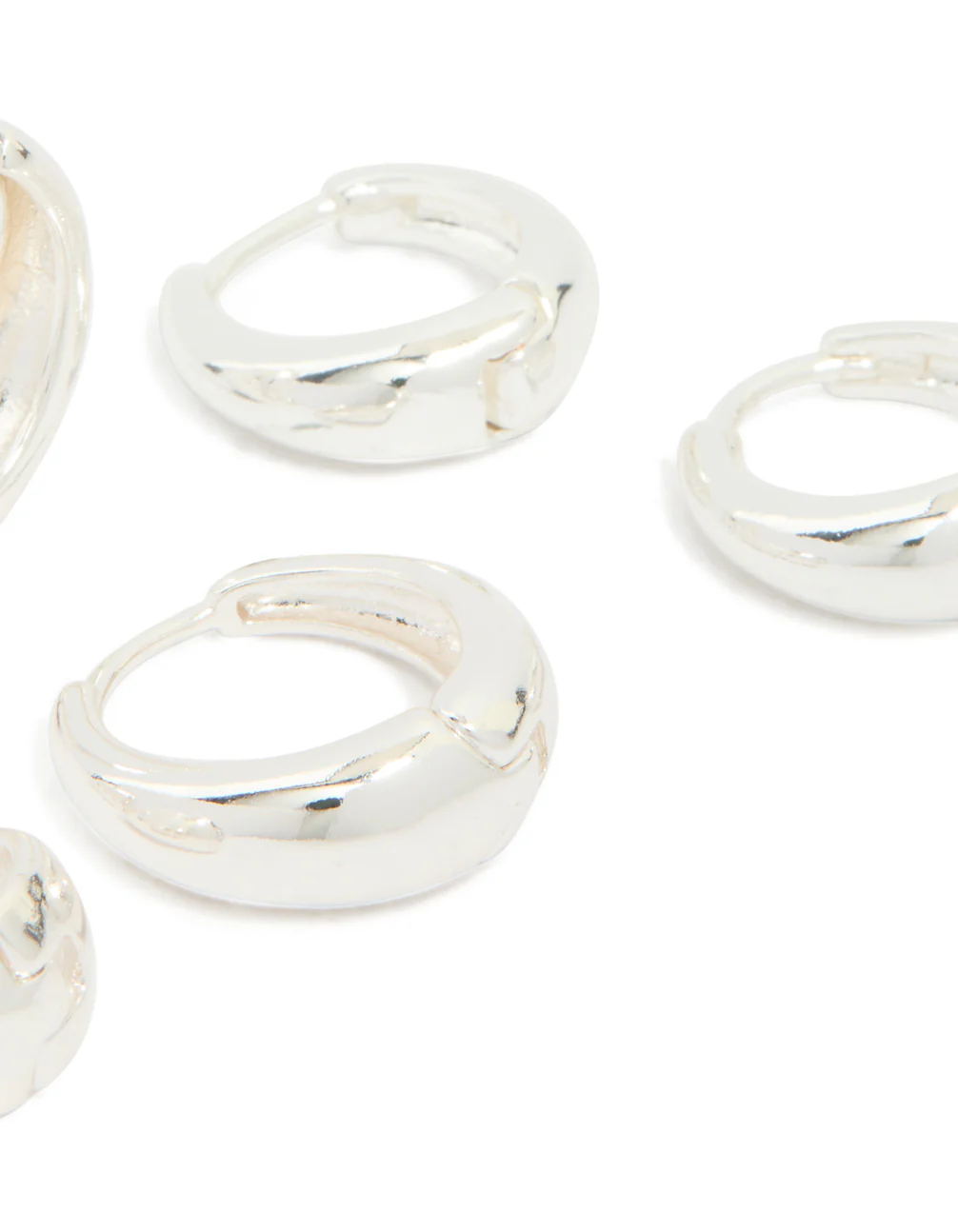 Silver Plated Classic Chunky Multi Sized Huggie Earrings 3-Pack - Image 5
