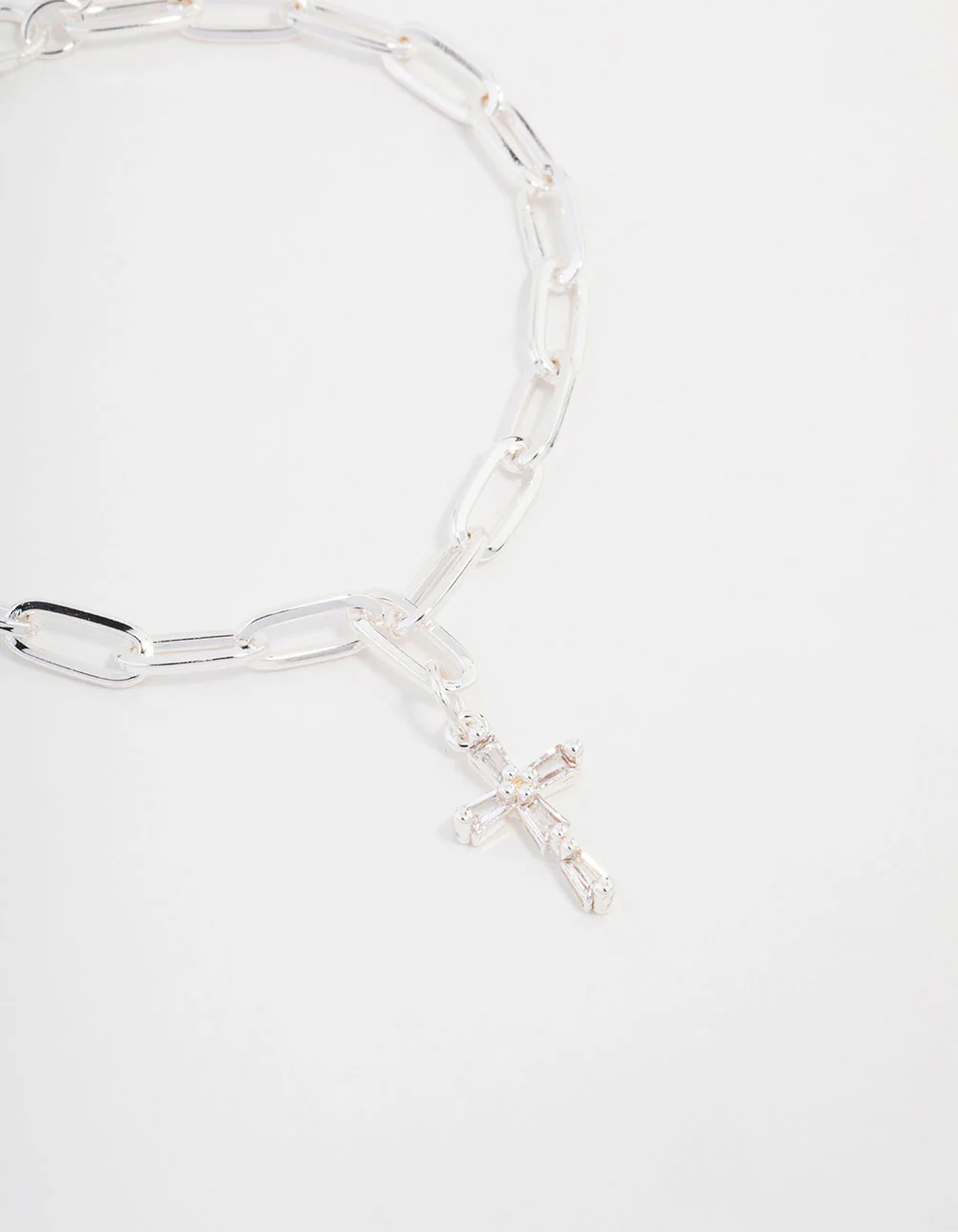 Silver Plated Cross Charm Chain Bracelet - Image 2