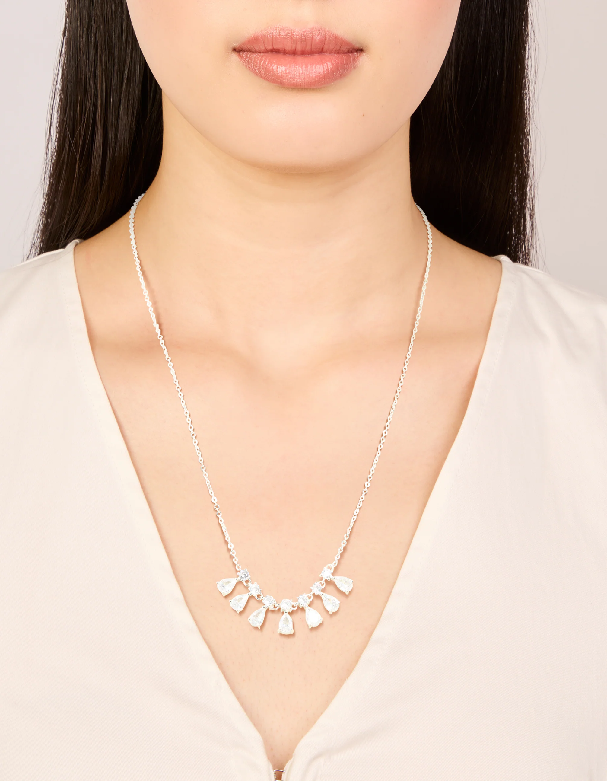 Silver Plated Cubic Zirconia 7-Pear Pendants Necklace - Image 2
