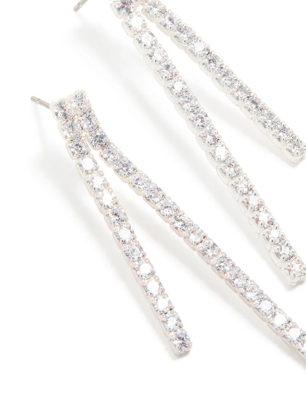 Silver Plated Cubic Zirconia Asymmetrical Cup Chain Drop Earrings - Image 2