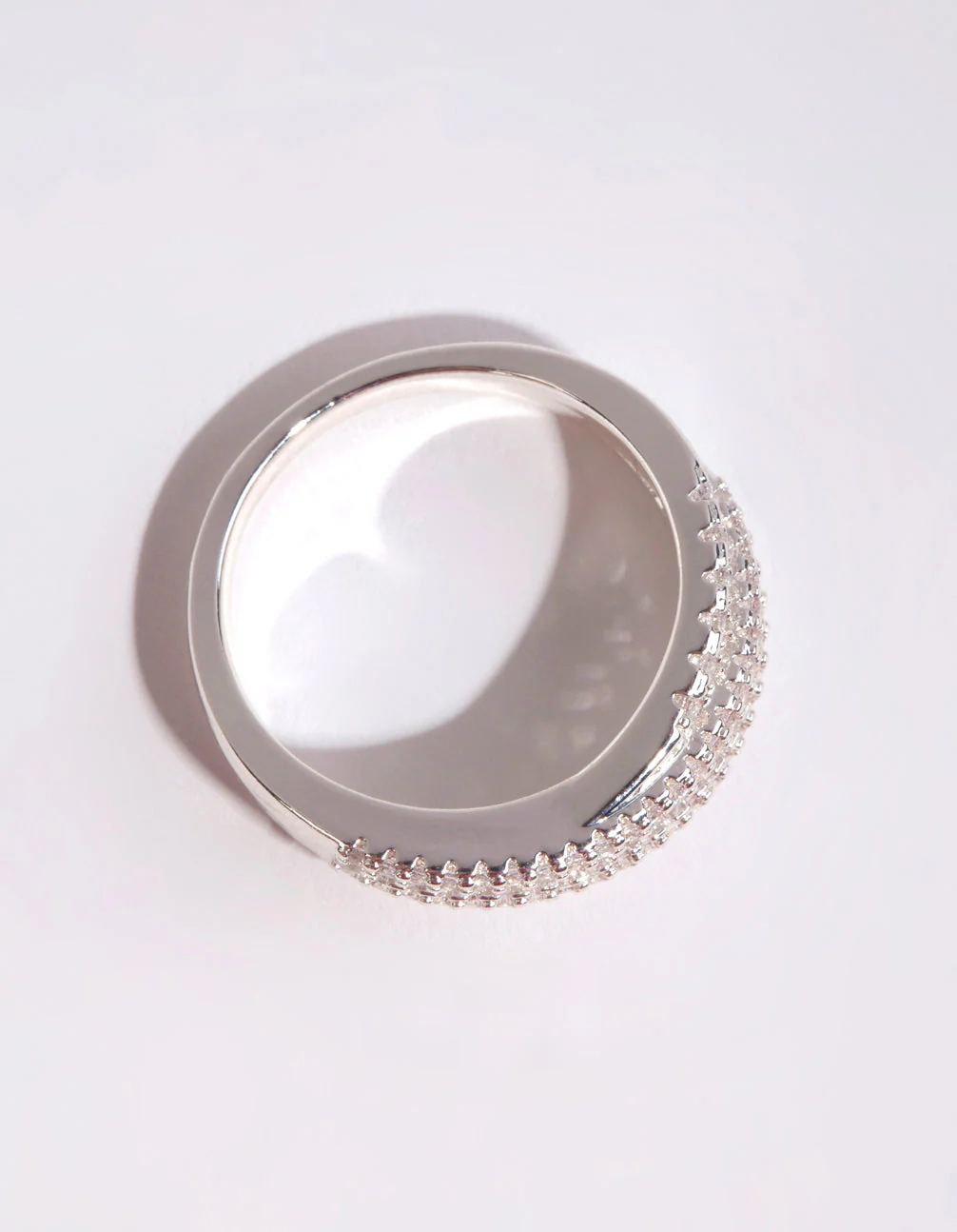 Silver Plated Cubic Zirconia Crossover Baguette Ring - Image 2