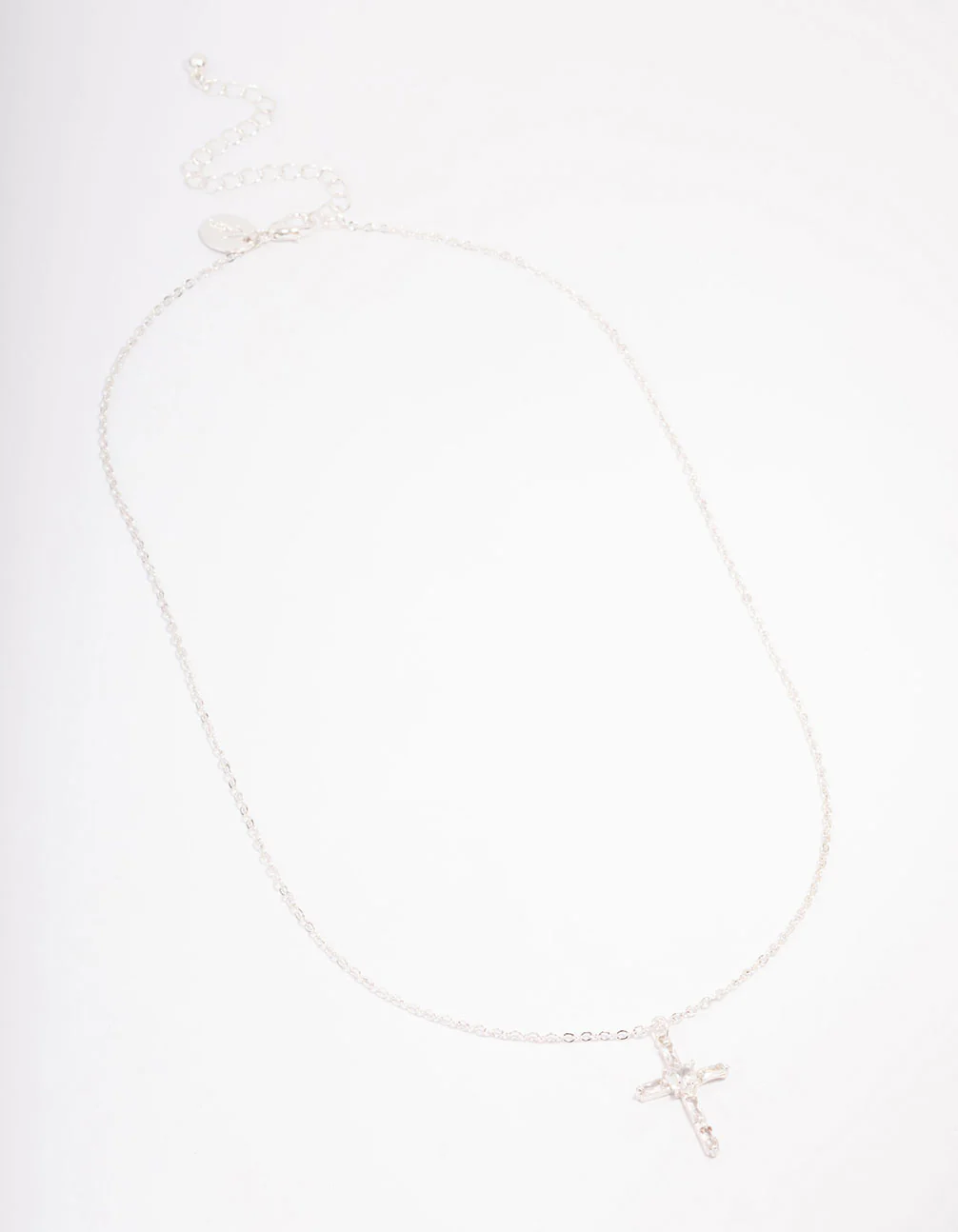 Silver Plated Cubic Zirconia Baguette Cross Pendant Necklace - Image 2