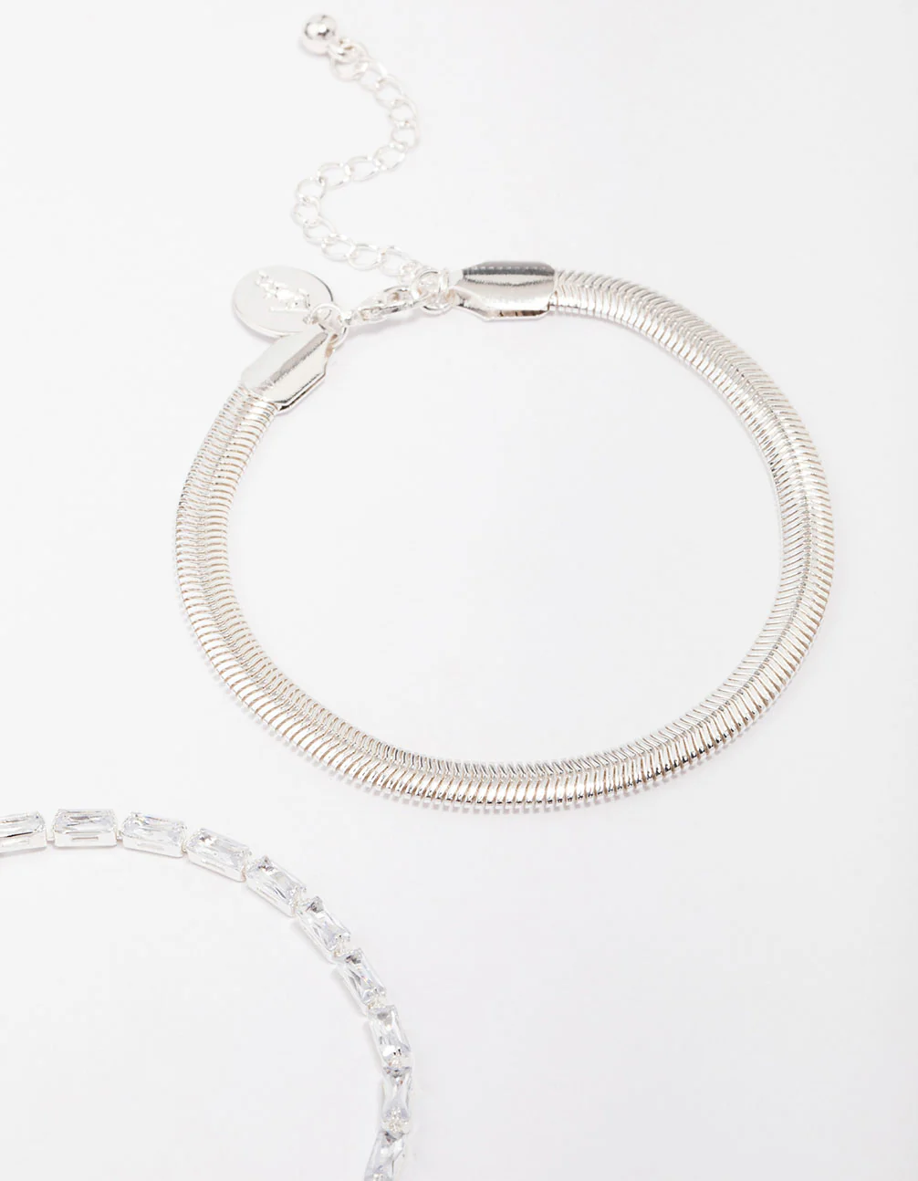 Silver Plated Cubic Zirconia Baguette Snake Double Chain Bracelet Pack - Image 3