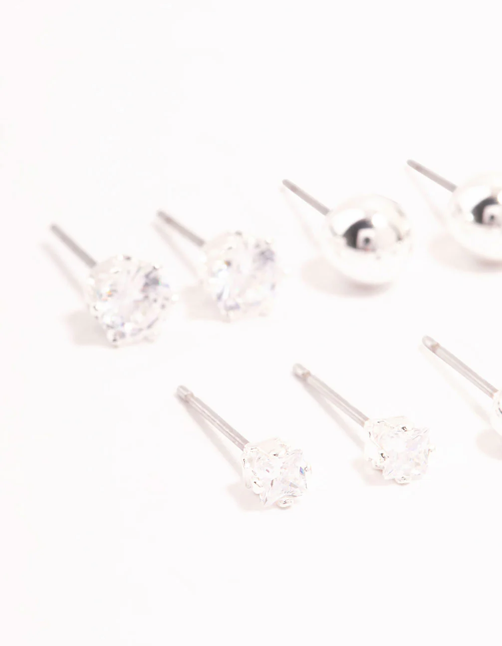 Silver Plated Cubic Zirconia & Ball Stud Earrings 6-Pack - Image 2