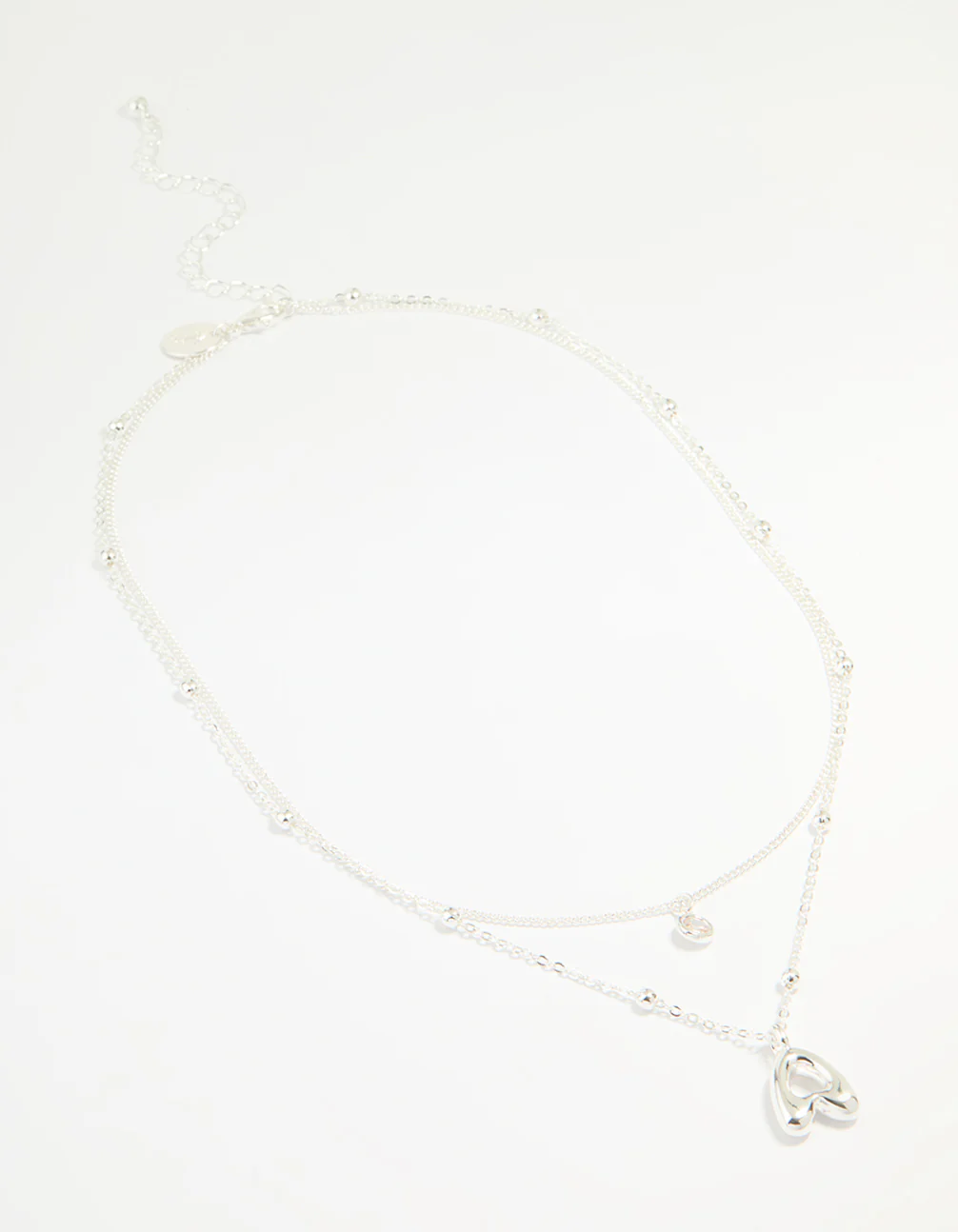 Silver Plated Cubic Zirconia & Bubble Letter A Layered Necklace - Image 2