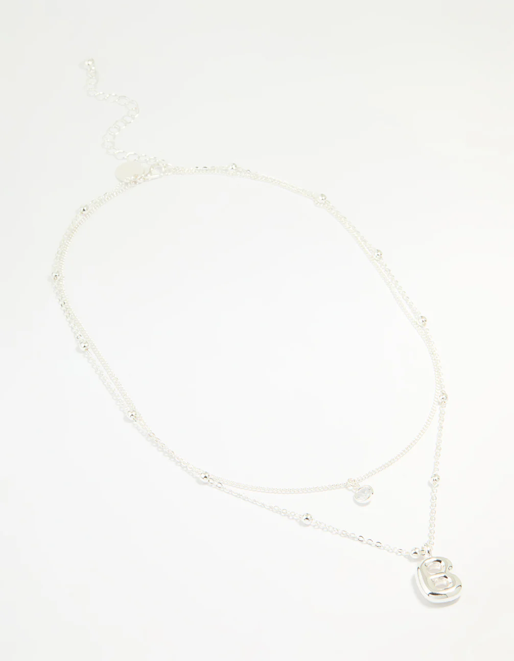 Silver Plated Cubic Zirconia & Bubble Letter B Layered Necklace - Image 2