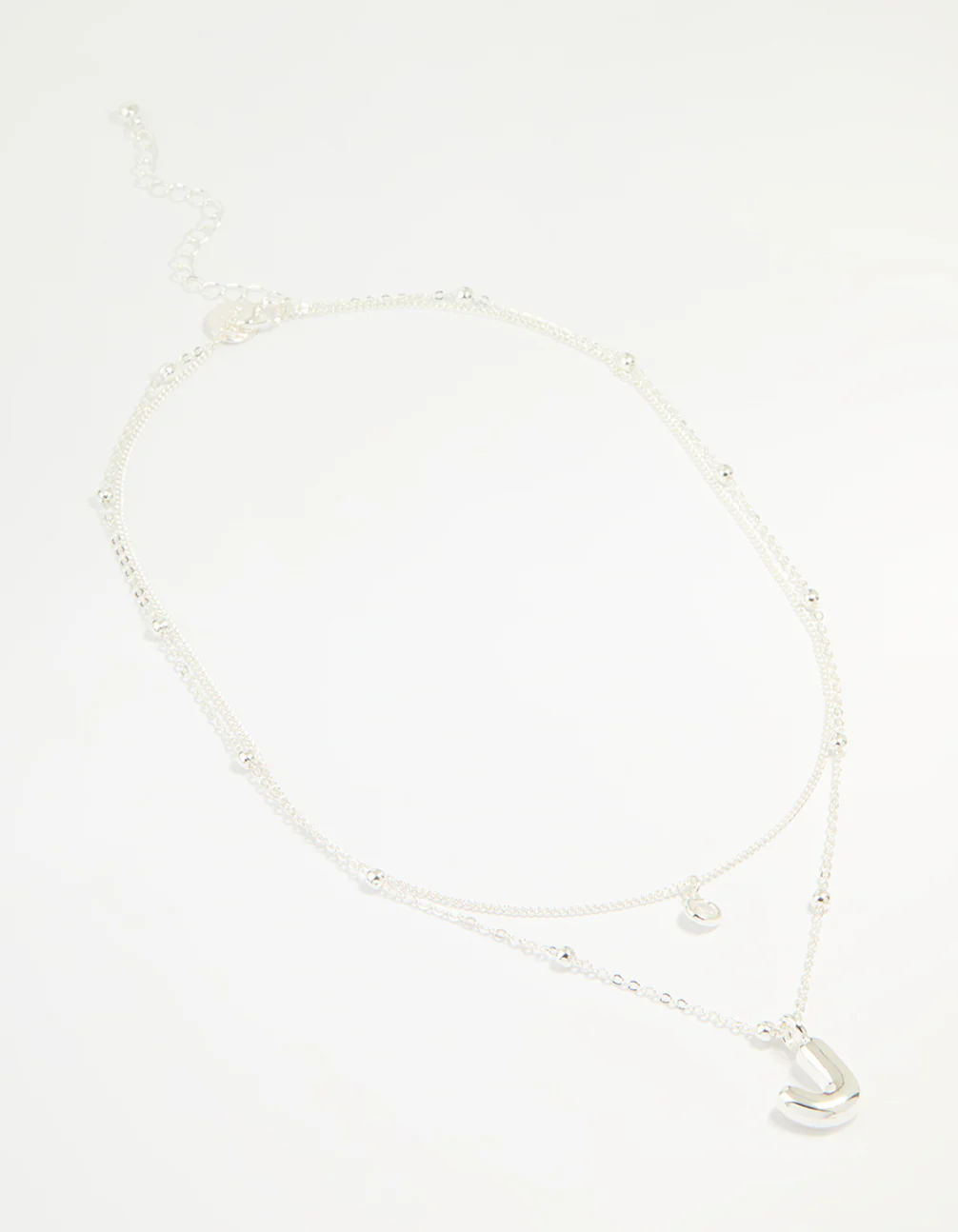 Silver Plated Cubic Zirconia & Bubble Letter J Layered Necklace - Image 2