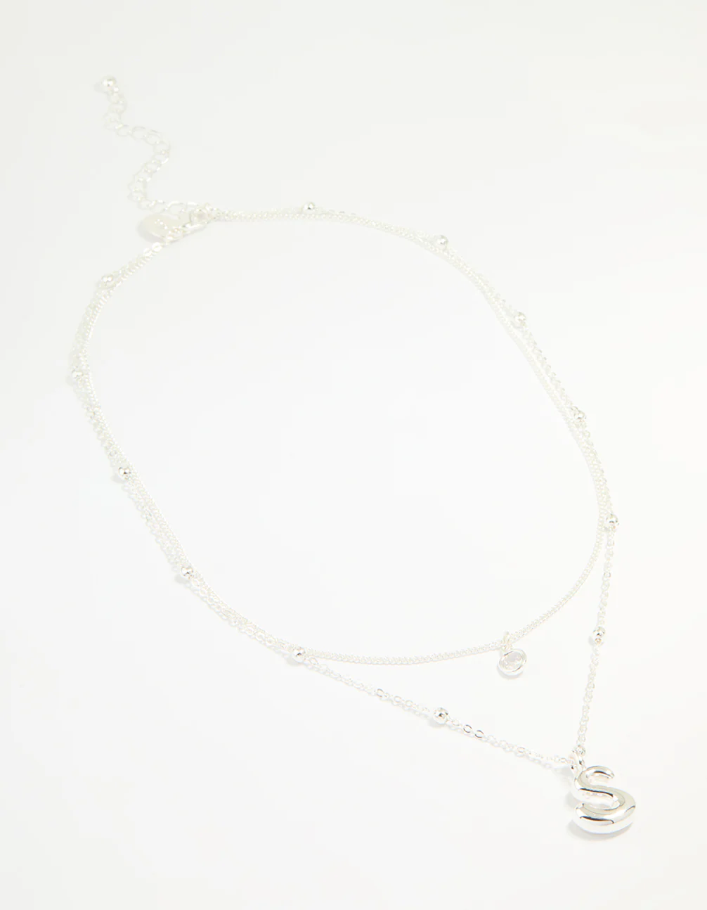 Silver Plated Cubic Zirconia & Bubble Letter L Layered Necklace - Image 2
