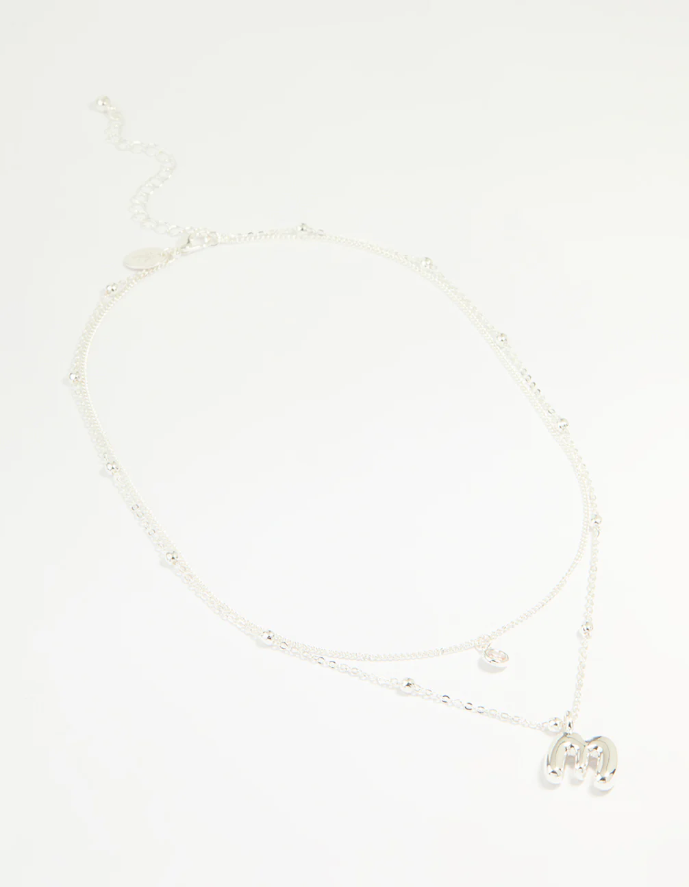 Silver Plated Cubic Zirconia & Bubble Letter M Layered Necklace - Image 2