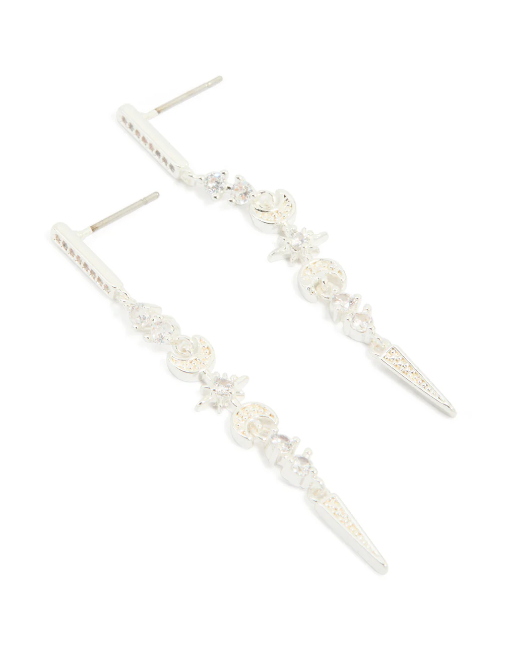 Silver Plated Cubic Zirconia Celestial Linear Earrings - Image 2